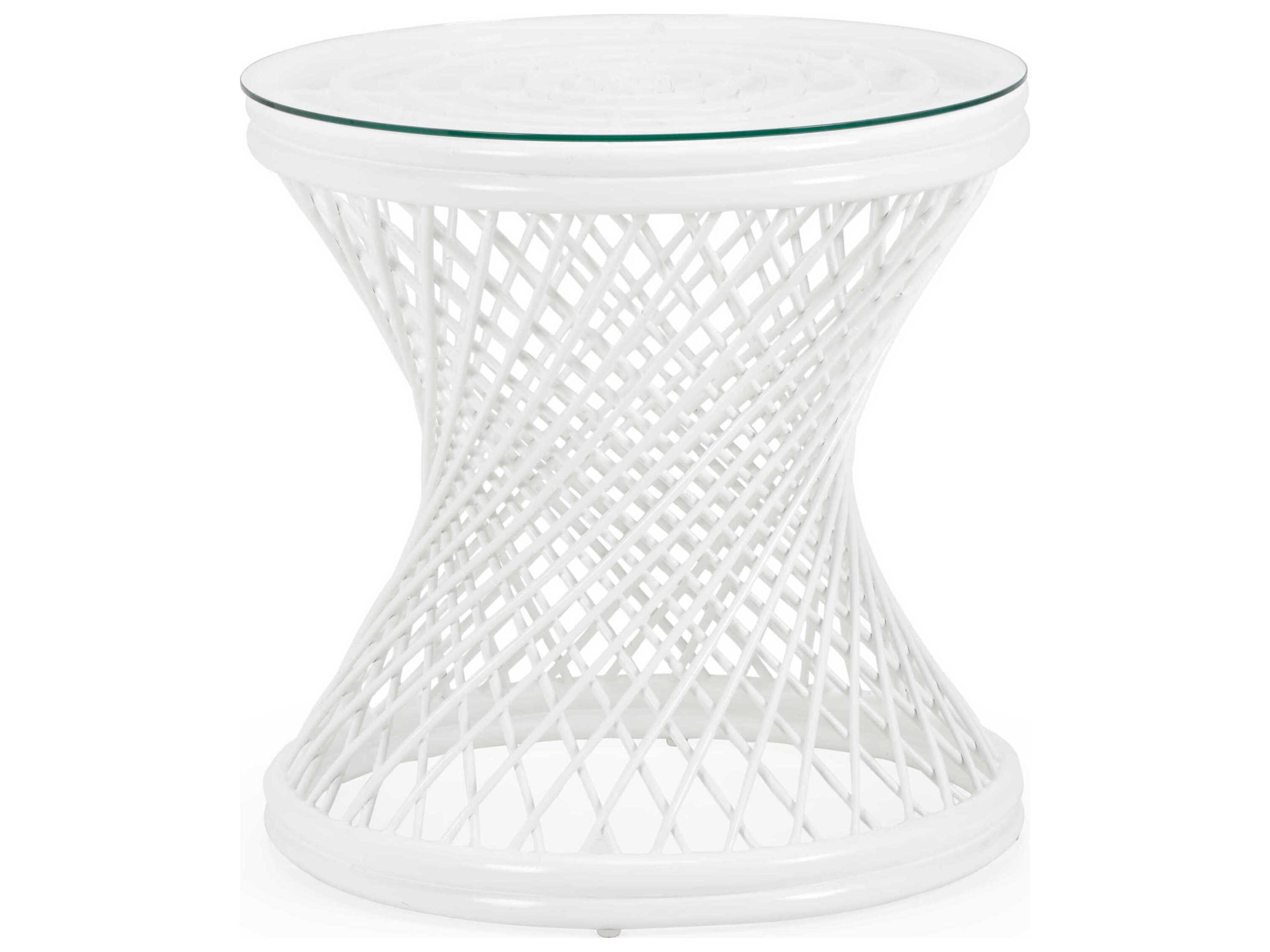 Chelsea House Rattan Round Glass Side Table - White