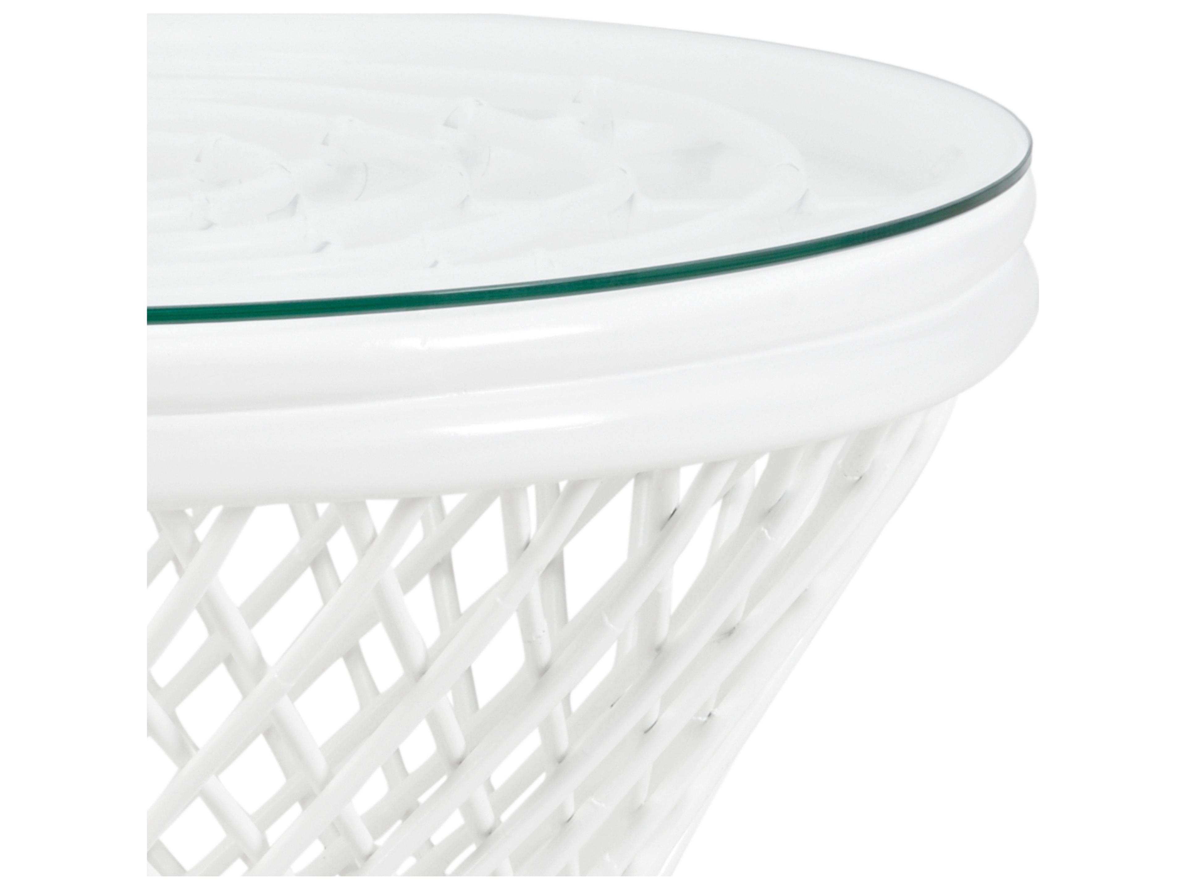 Chelsea House Rattan Round Glass Side Table - White