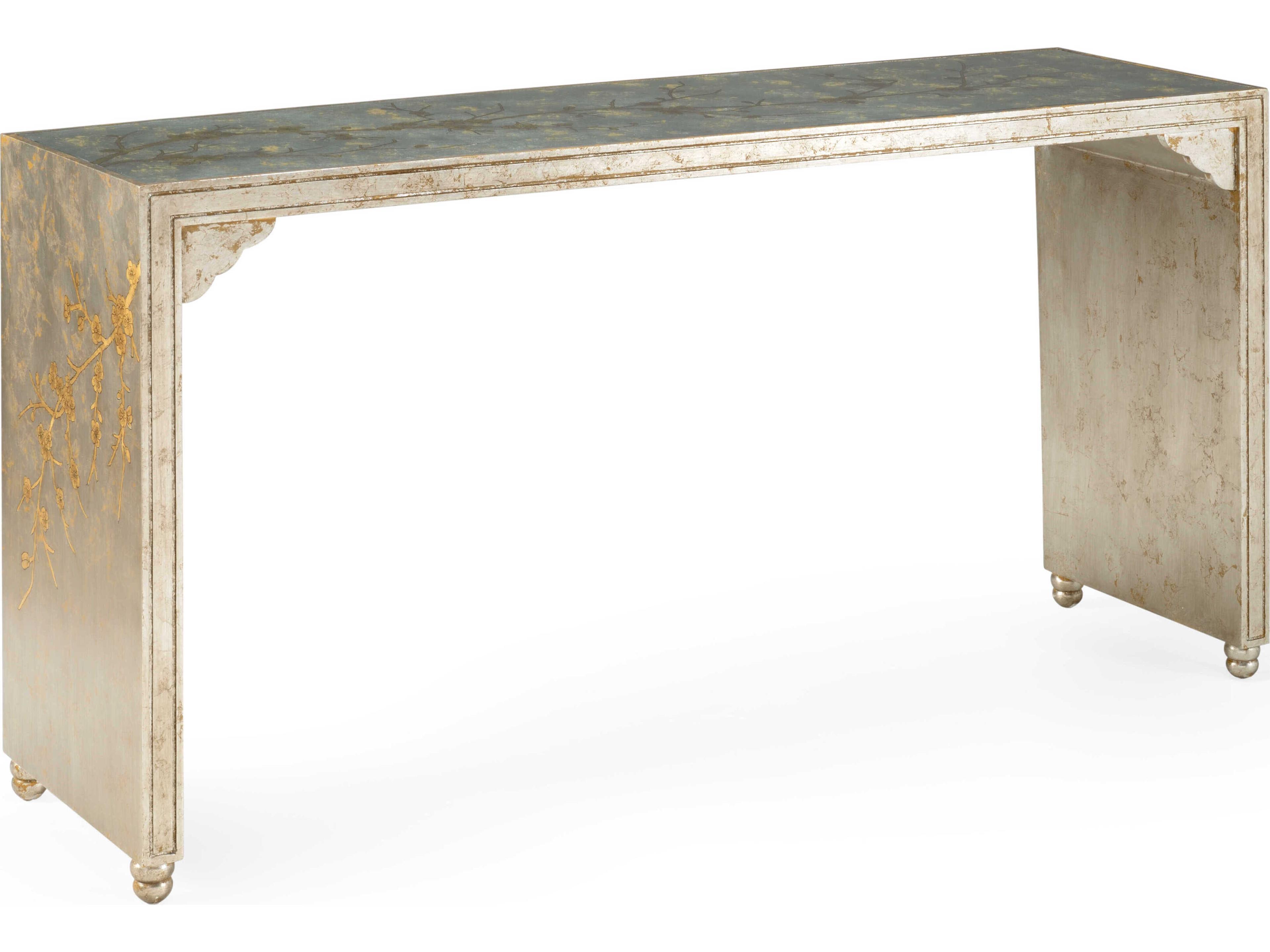 Jamie Merida Cherry Blossom Rectangular Glass Silver Console