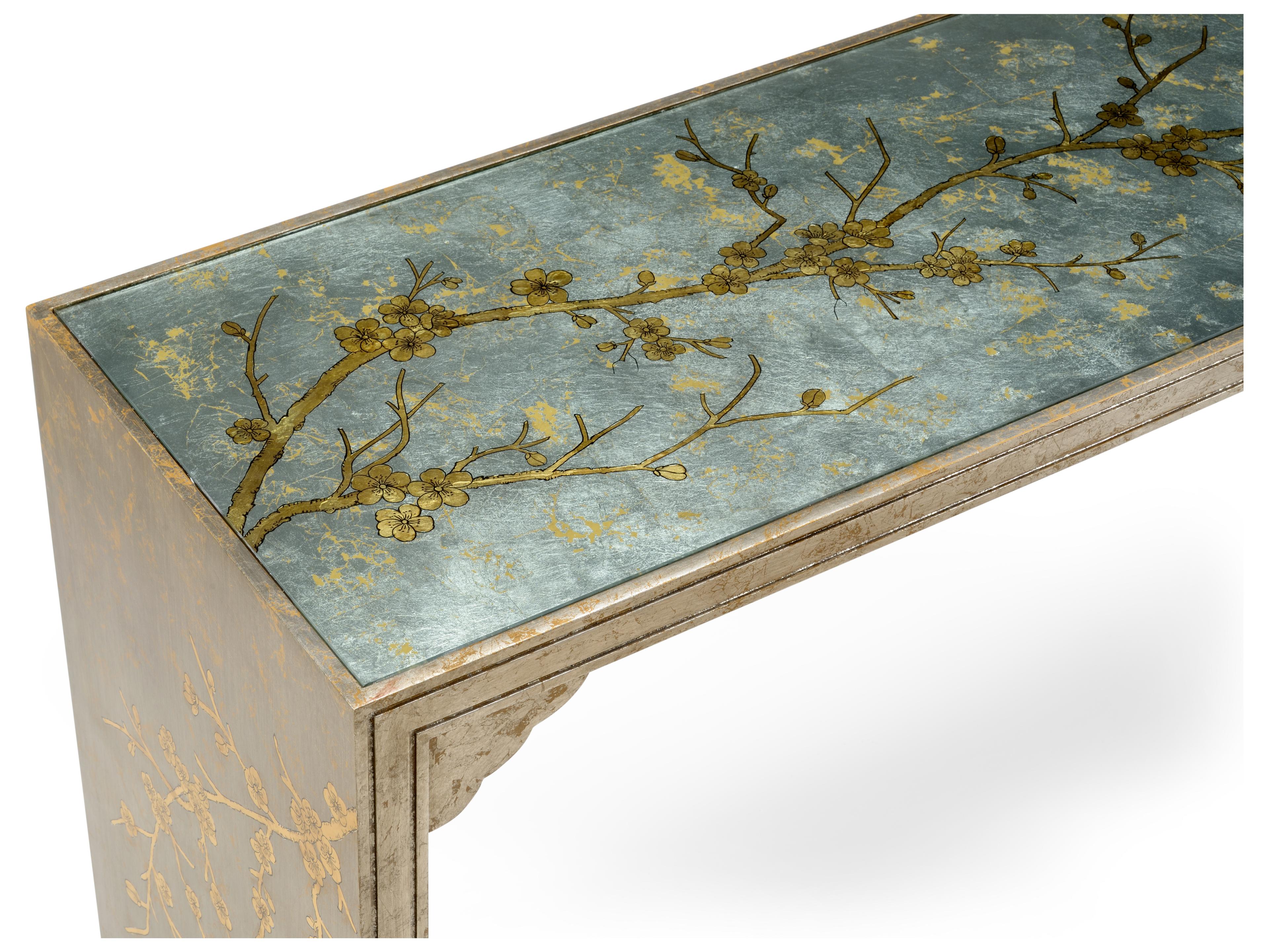 Chelsea House Jamie Merida Cherry Blossom Rectangular Glass Silver Console