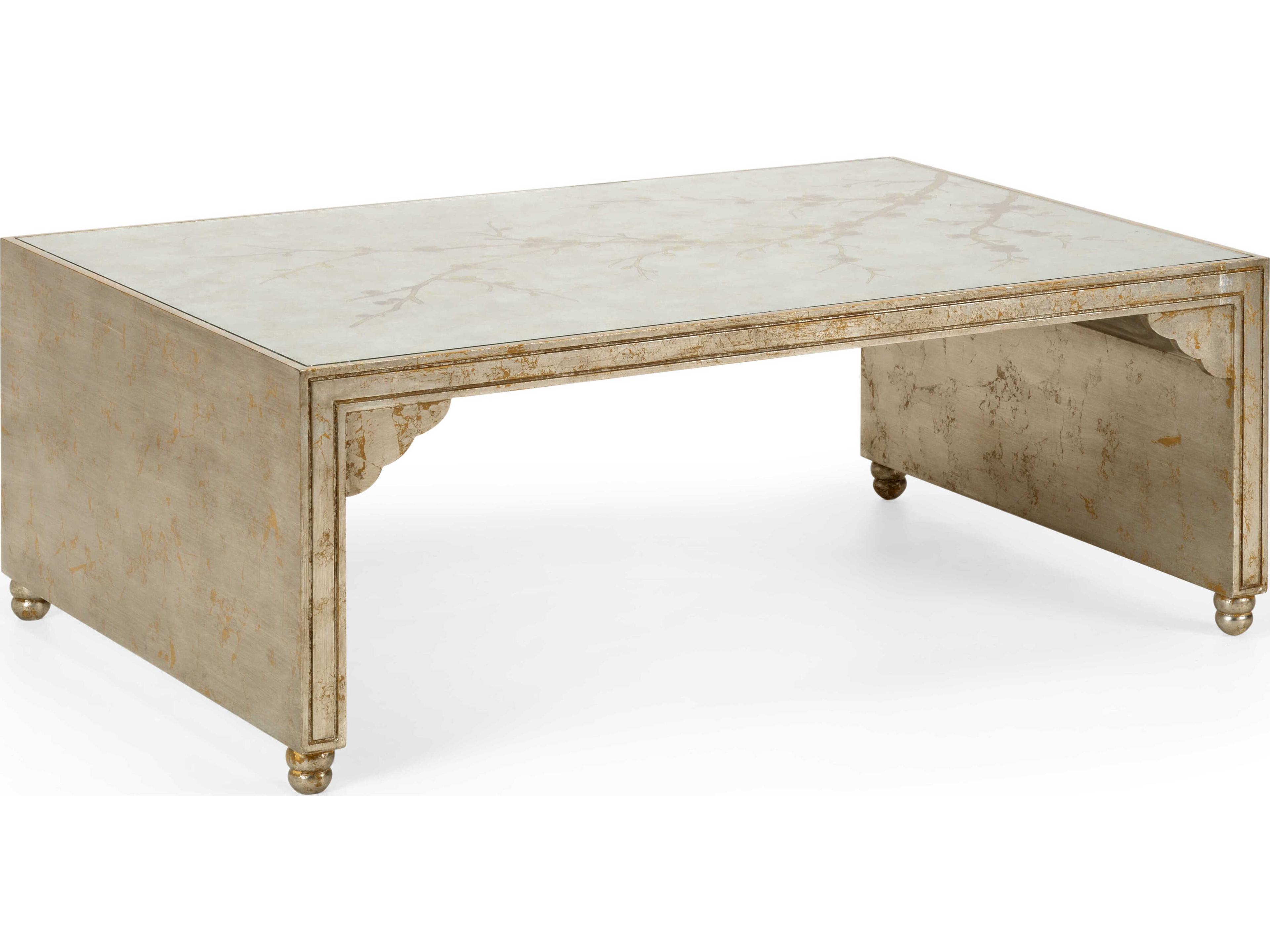 Jamie Merida Cherry Blossom Rectangular Glass Silver Coffee Table