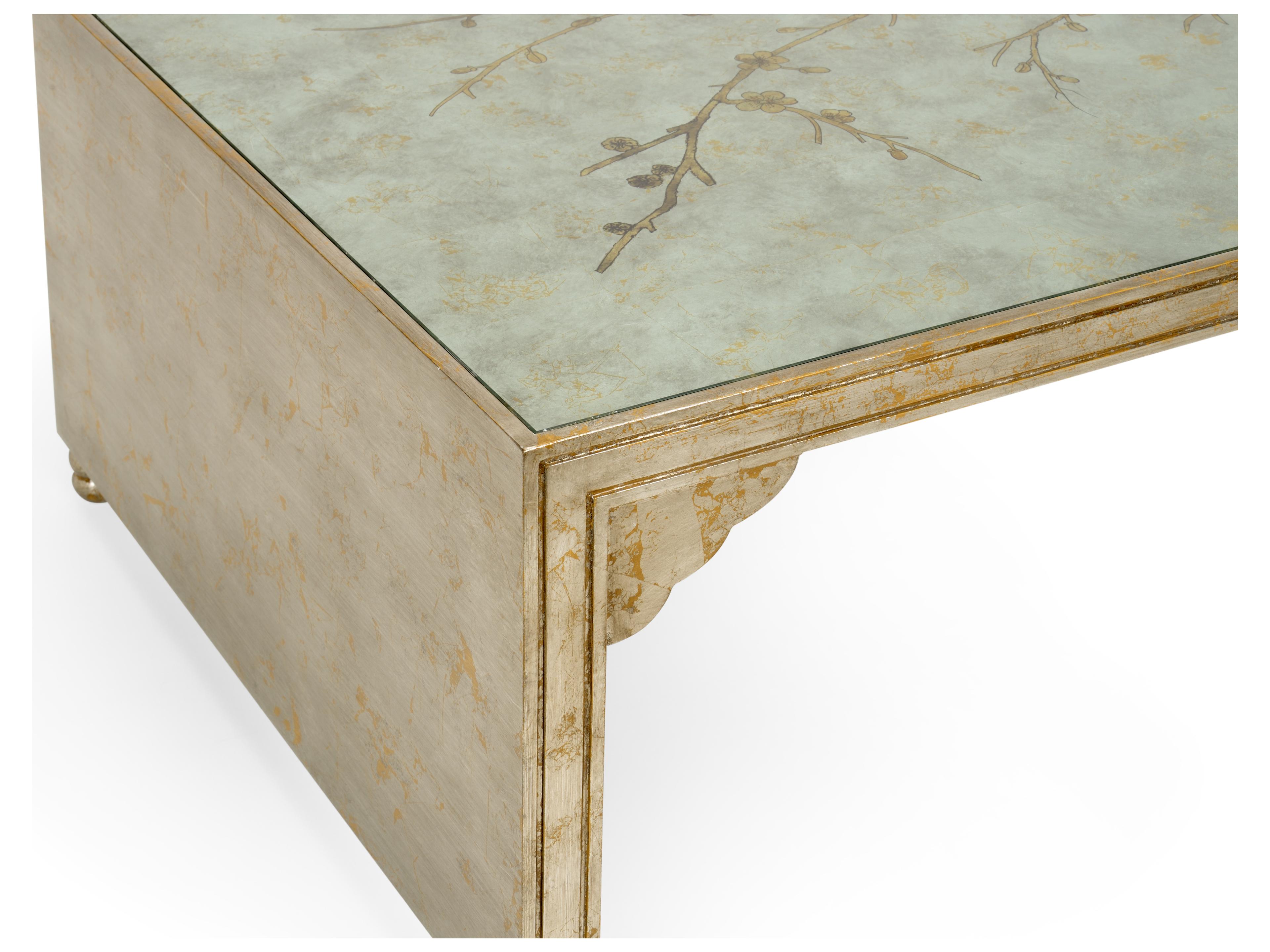 Chelsea House Jamie Merida Cherry Blossom Rectangular Glass Silver Coffee Table
