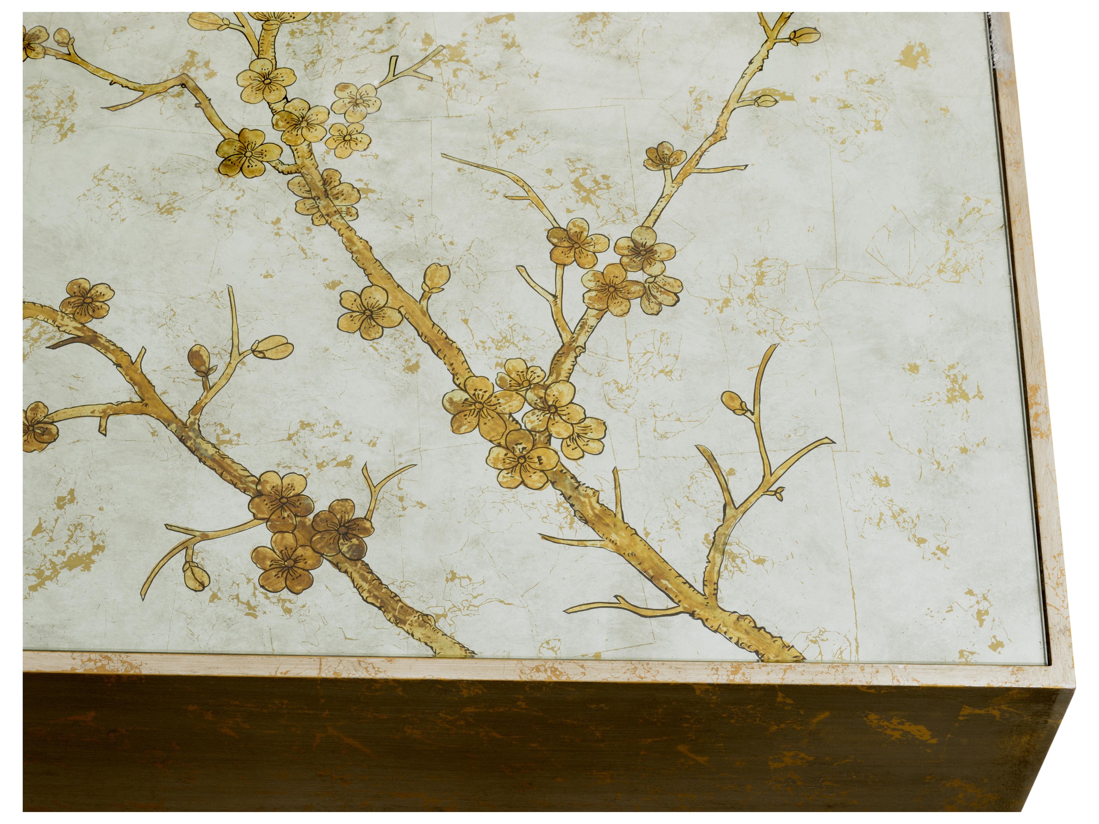 Chelsea House Jamie Merida Cherry Blossom Rectangular Glass Silver Coffee Table