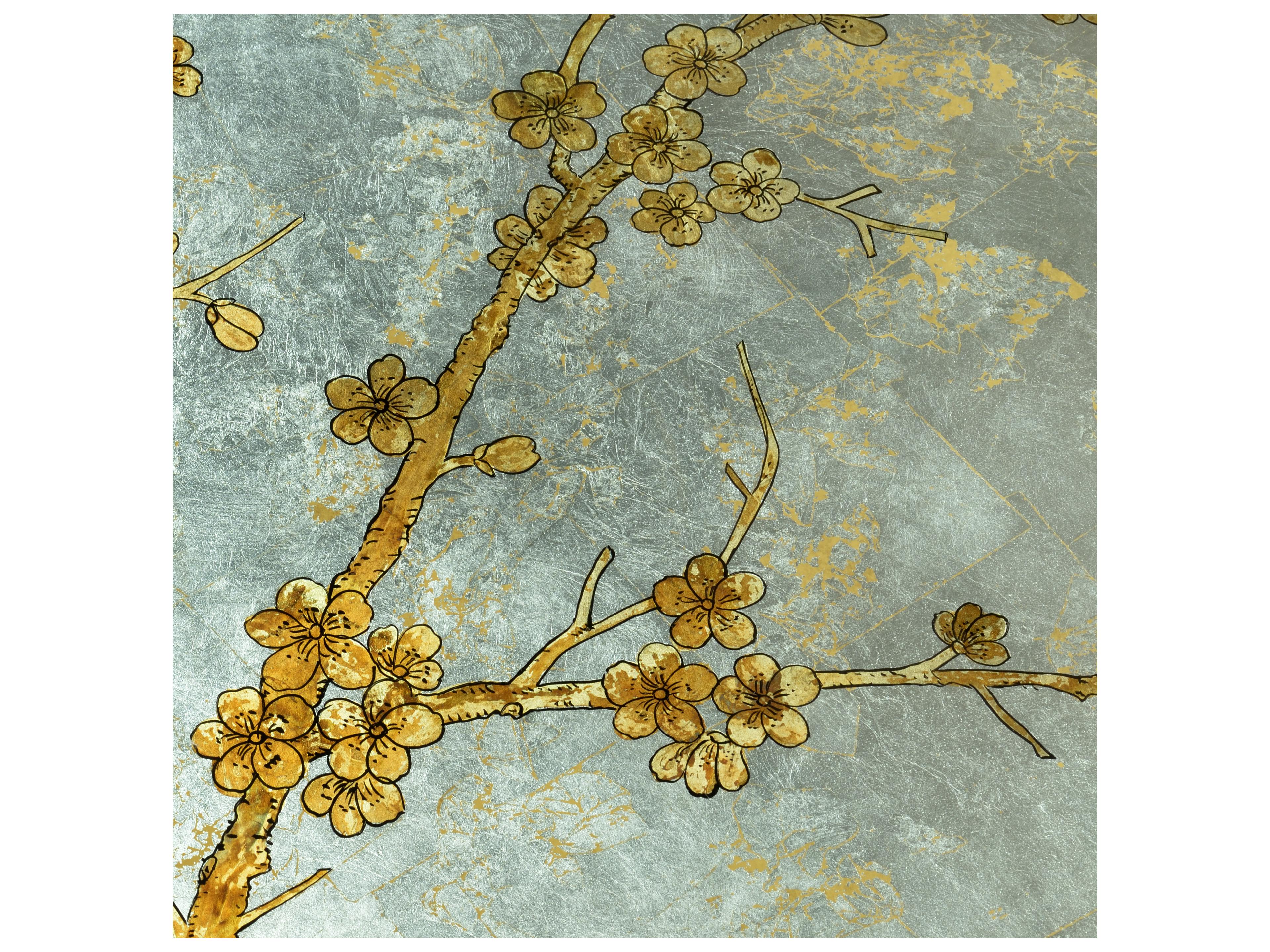 Chelsea House Jamie Merida Cherry Blossom Rectangular Glass Silver Coffee Table