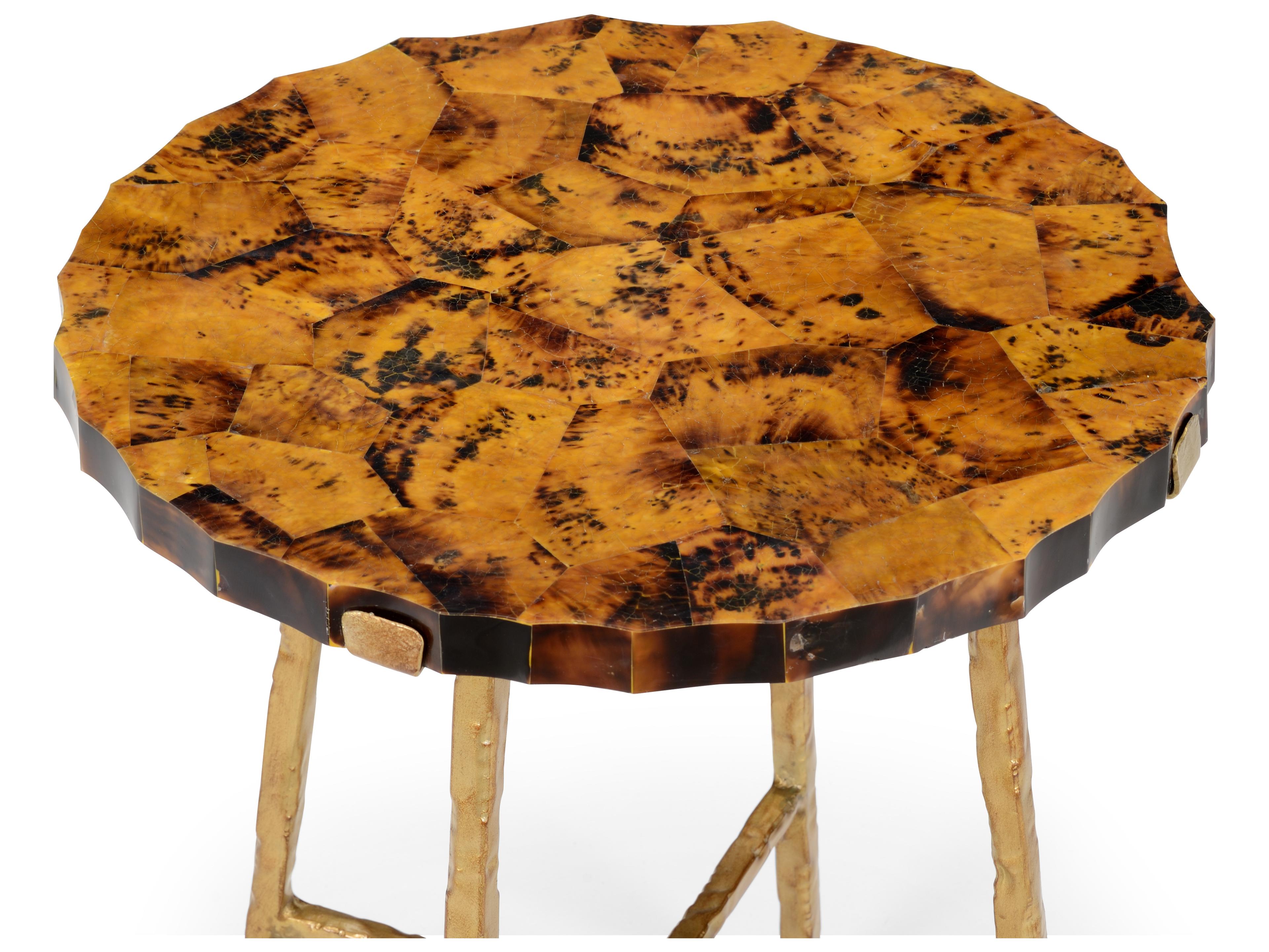 Chelsea House Brown Penshell Round Stone Gold Side Table