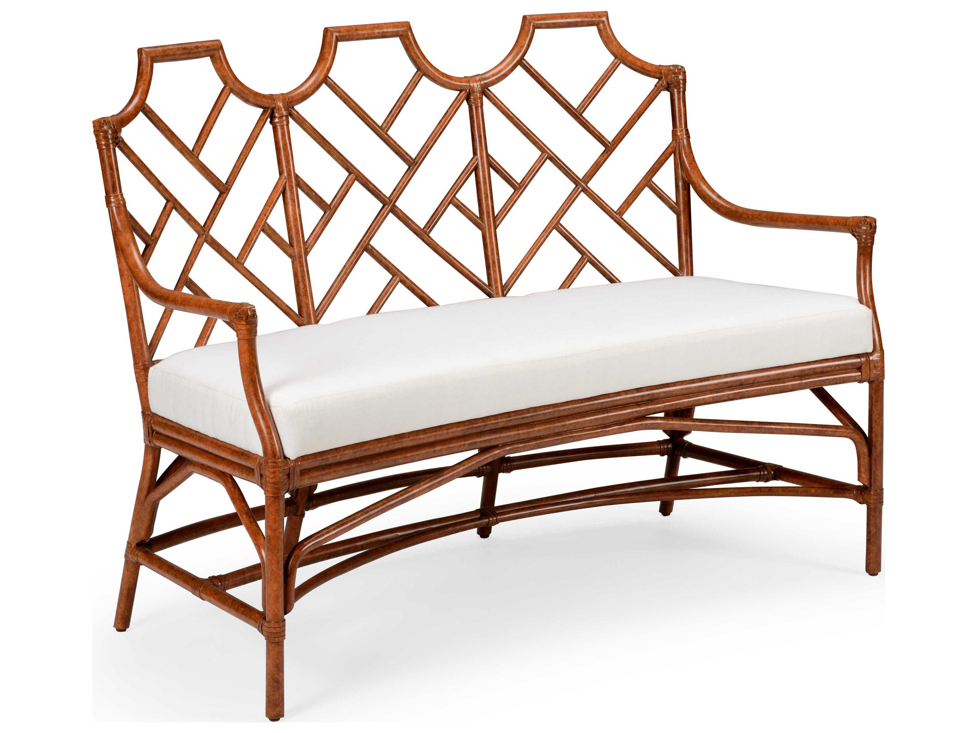 Brown White Upholstered Accent Bench