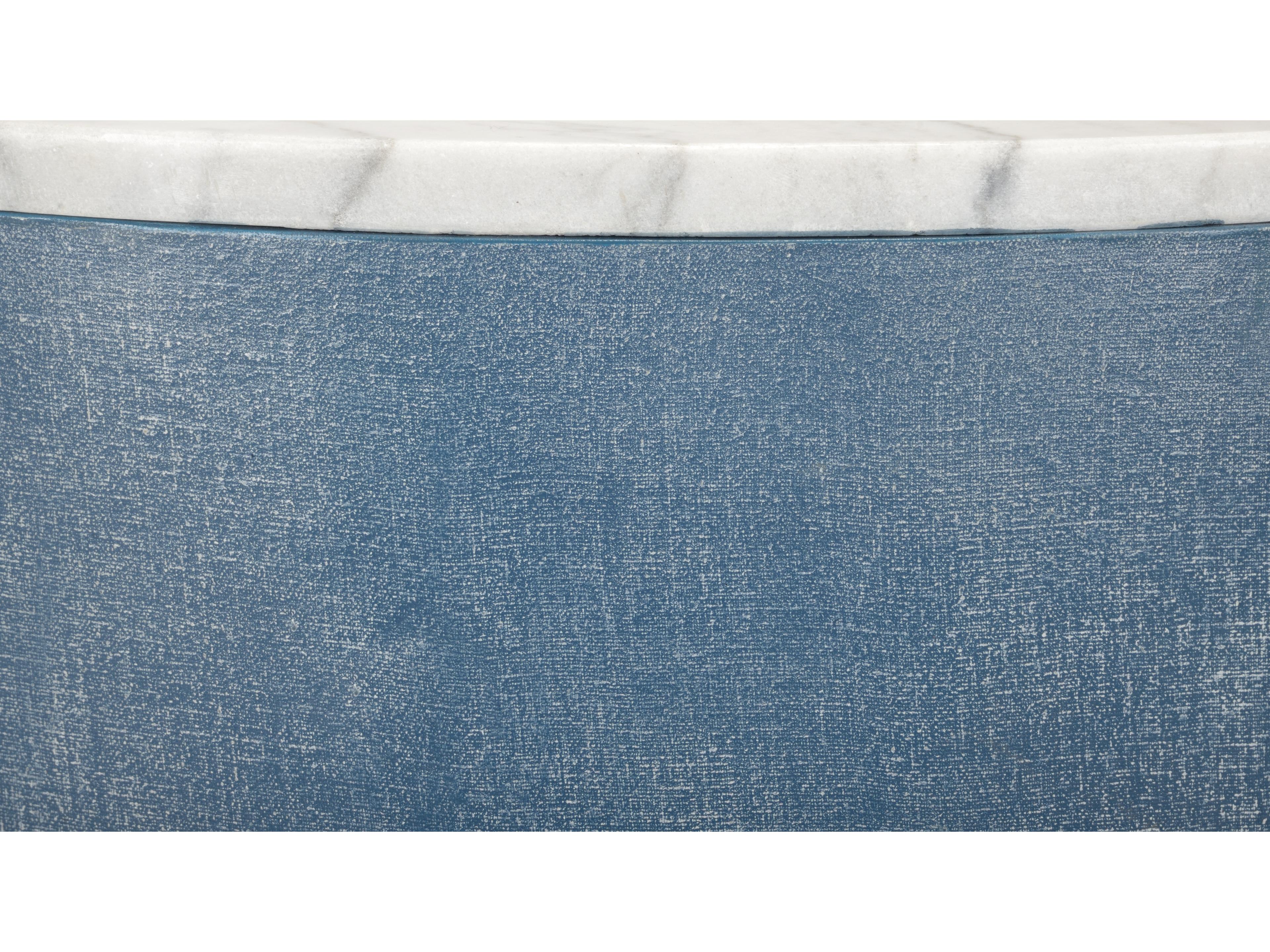 Chelsea House Elizabeth Wicker Aqueduct Round Marble Blue White Cocktail Table -