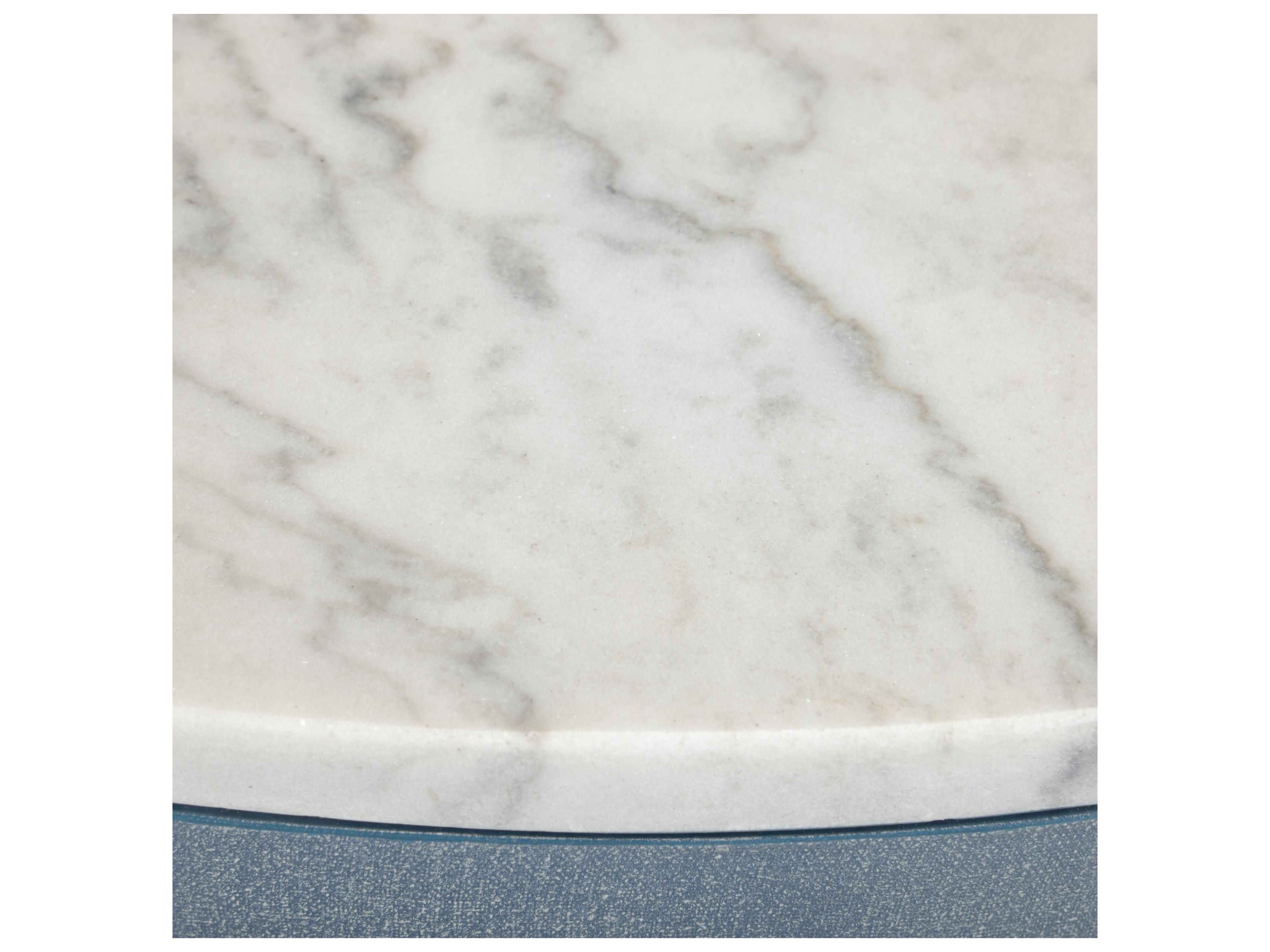 Chelsea House Elizabeth Wicker Aqueduct Round Marble Blue White End Table -