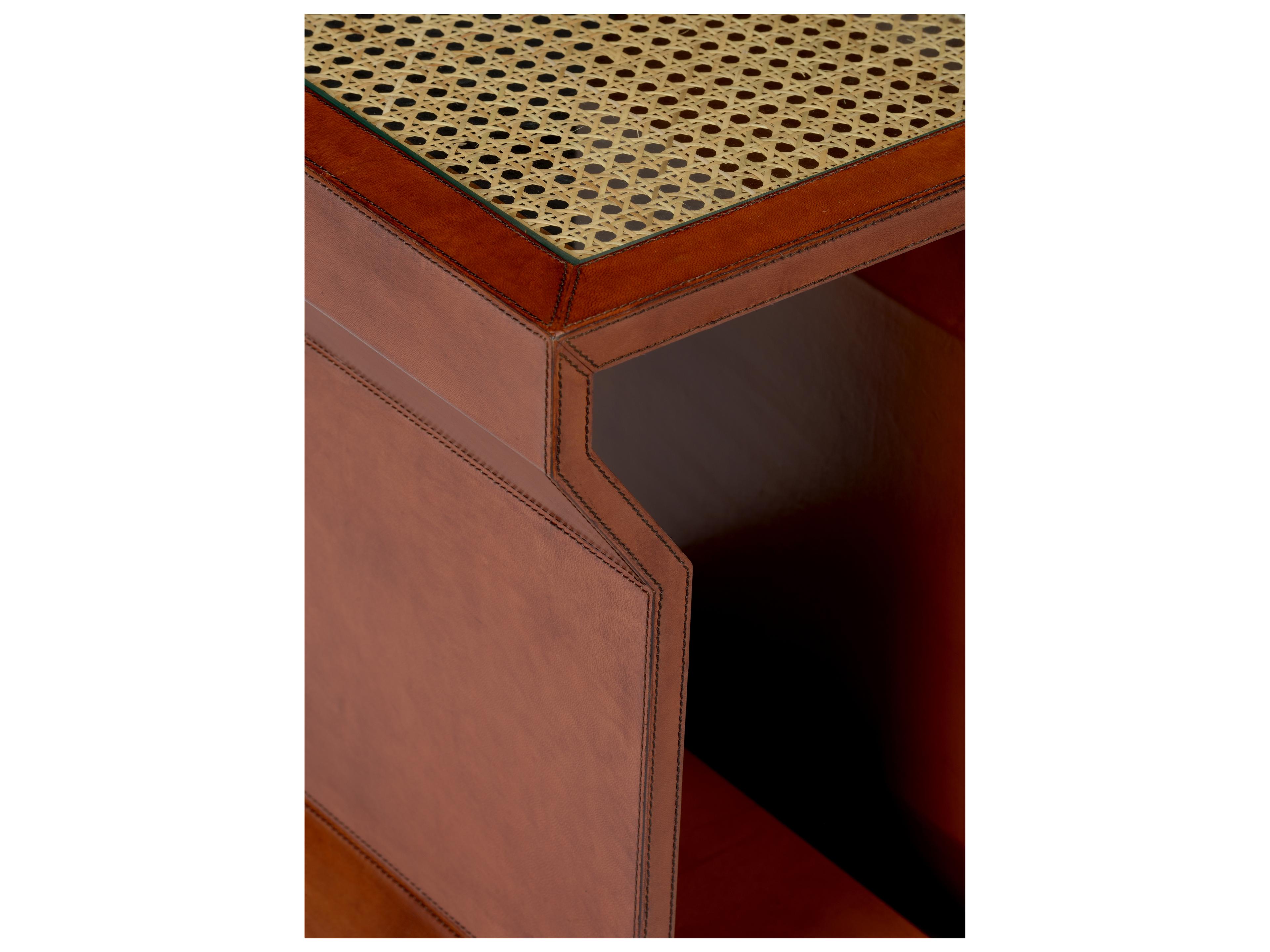 Chelsea House Square Leather Brown Natural Side Table