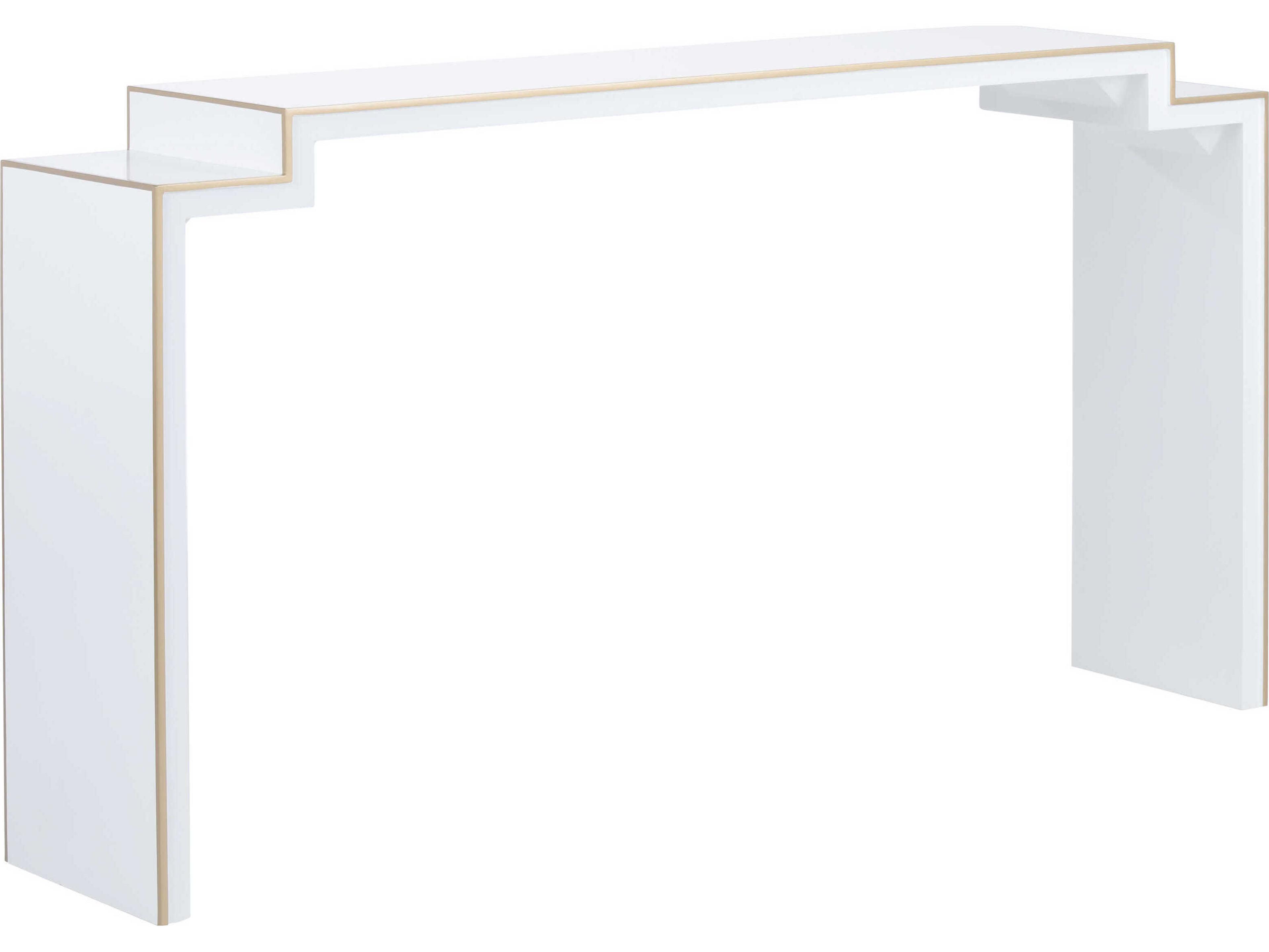 Elizabeth Wicker Chatsworth Rectangular Wood White Gold Console Table -