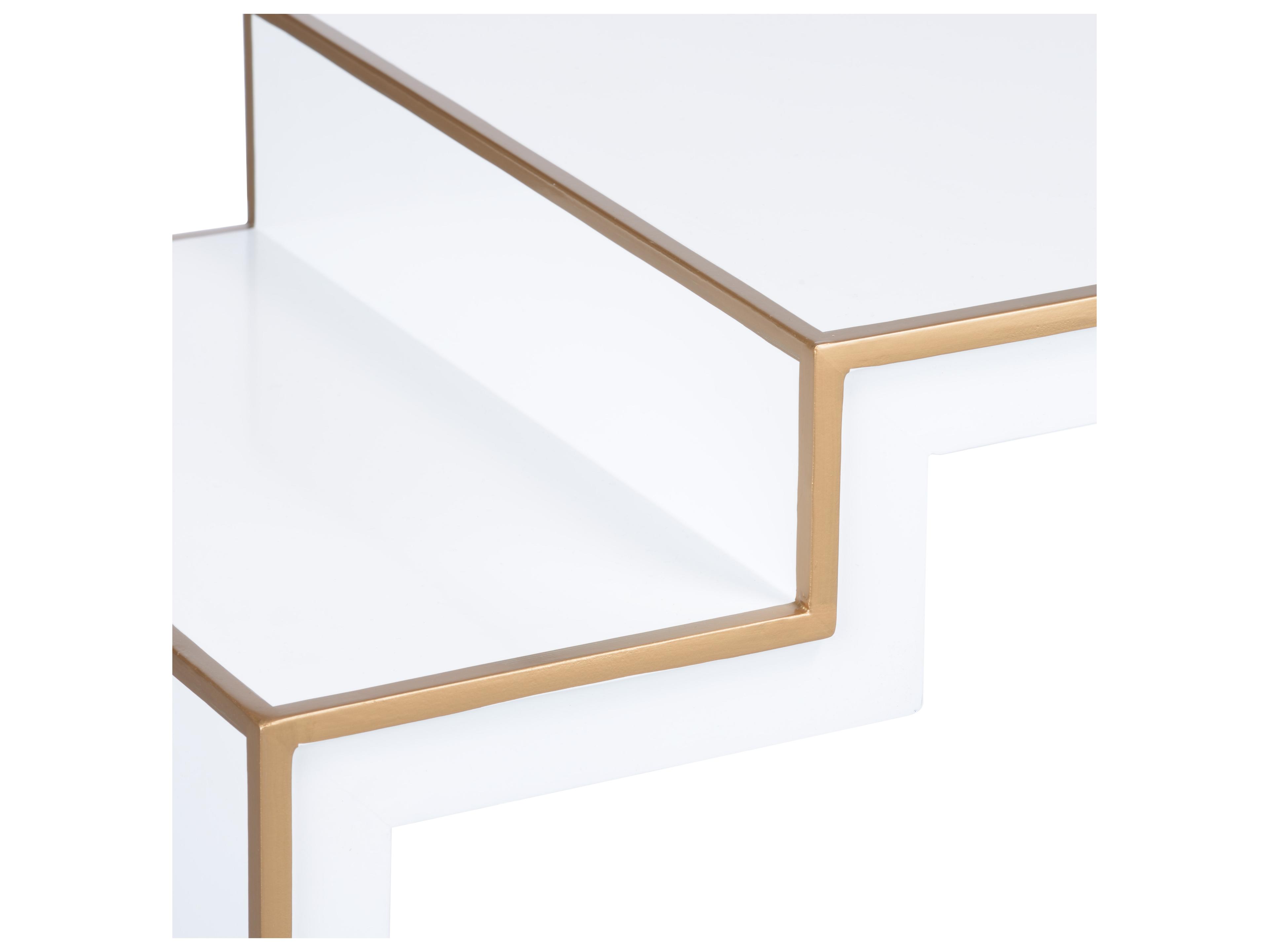 Chelsea House Elizabeth Wicker Chatsworth Rectangular Wood White Gold Console Table -