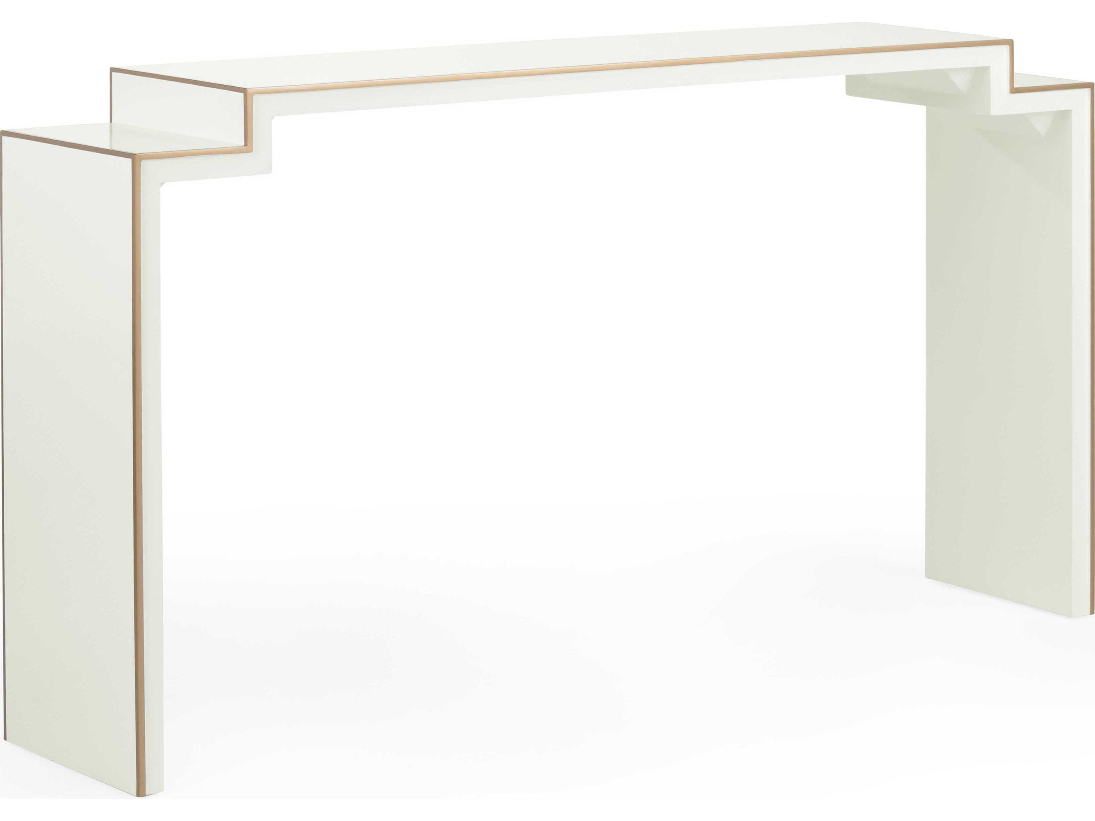 Elizabeth Wicker Chatsworth Rectangular Wood Cream Gold Console Table -