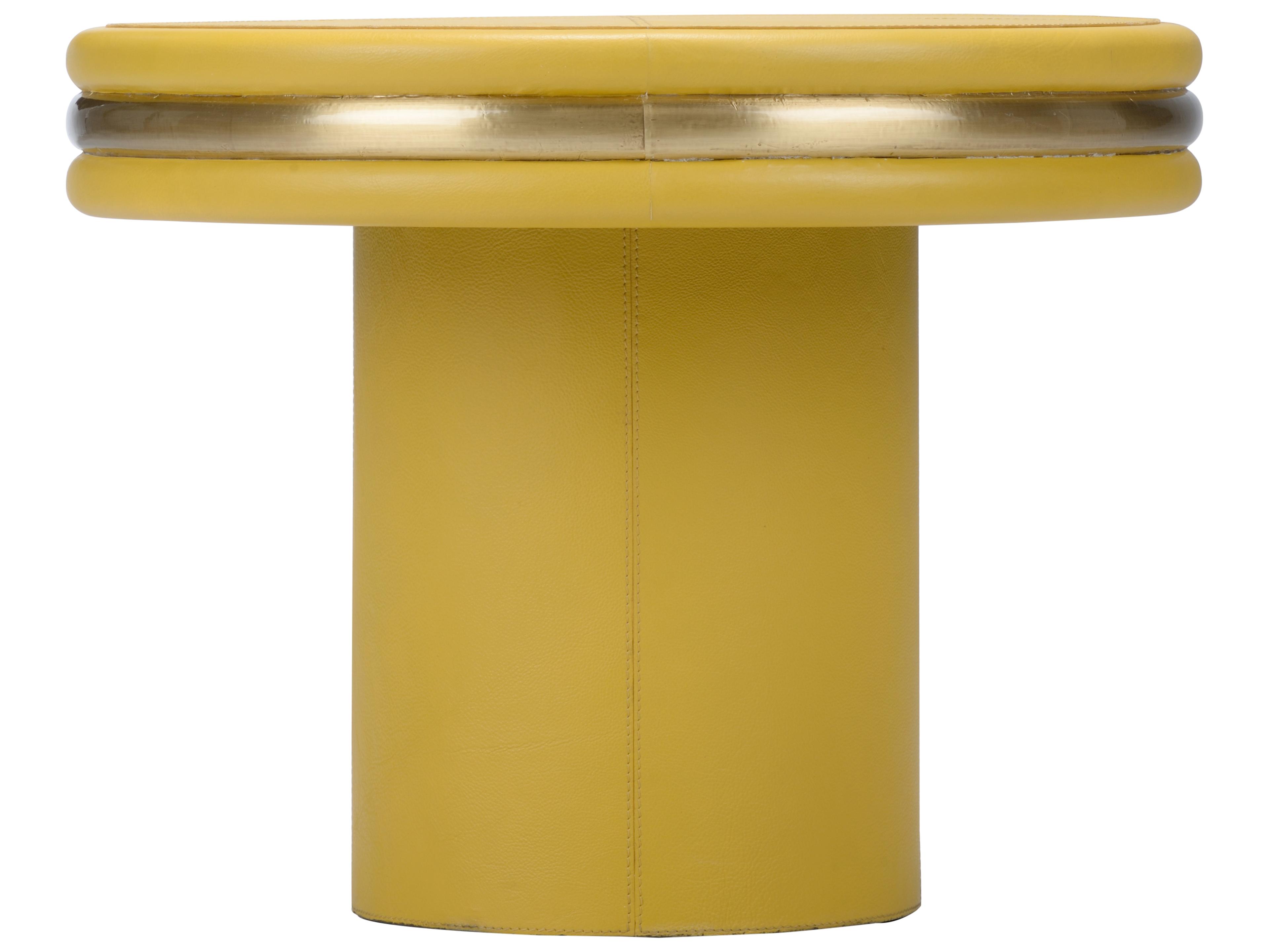 Chelsea House Edison Round Leather Yellow Gold Coffee Table