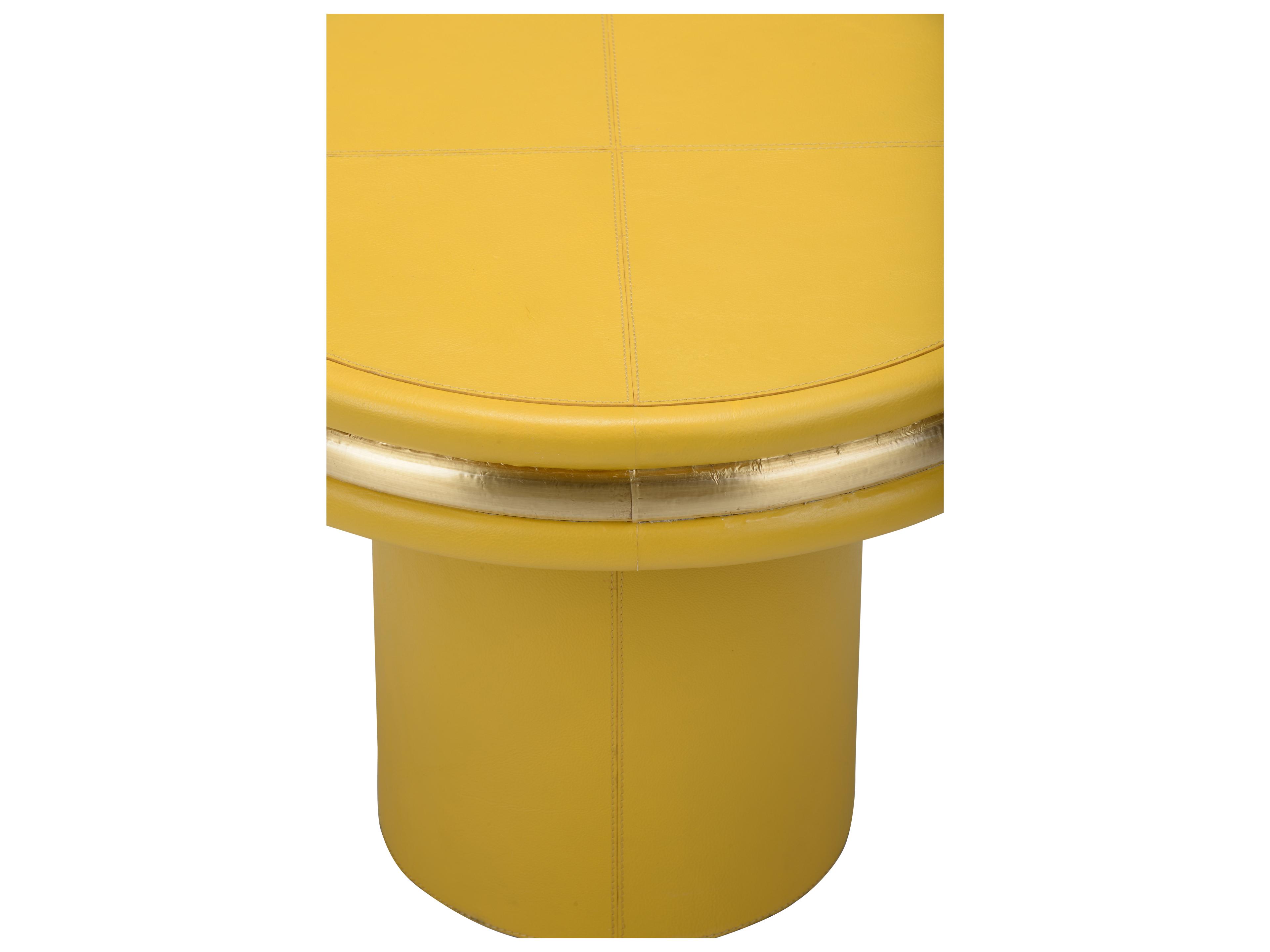 Chelsea House Edison Round Leather Yellow Gold Coffee Table