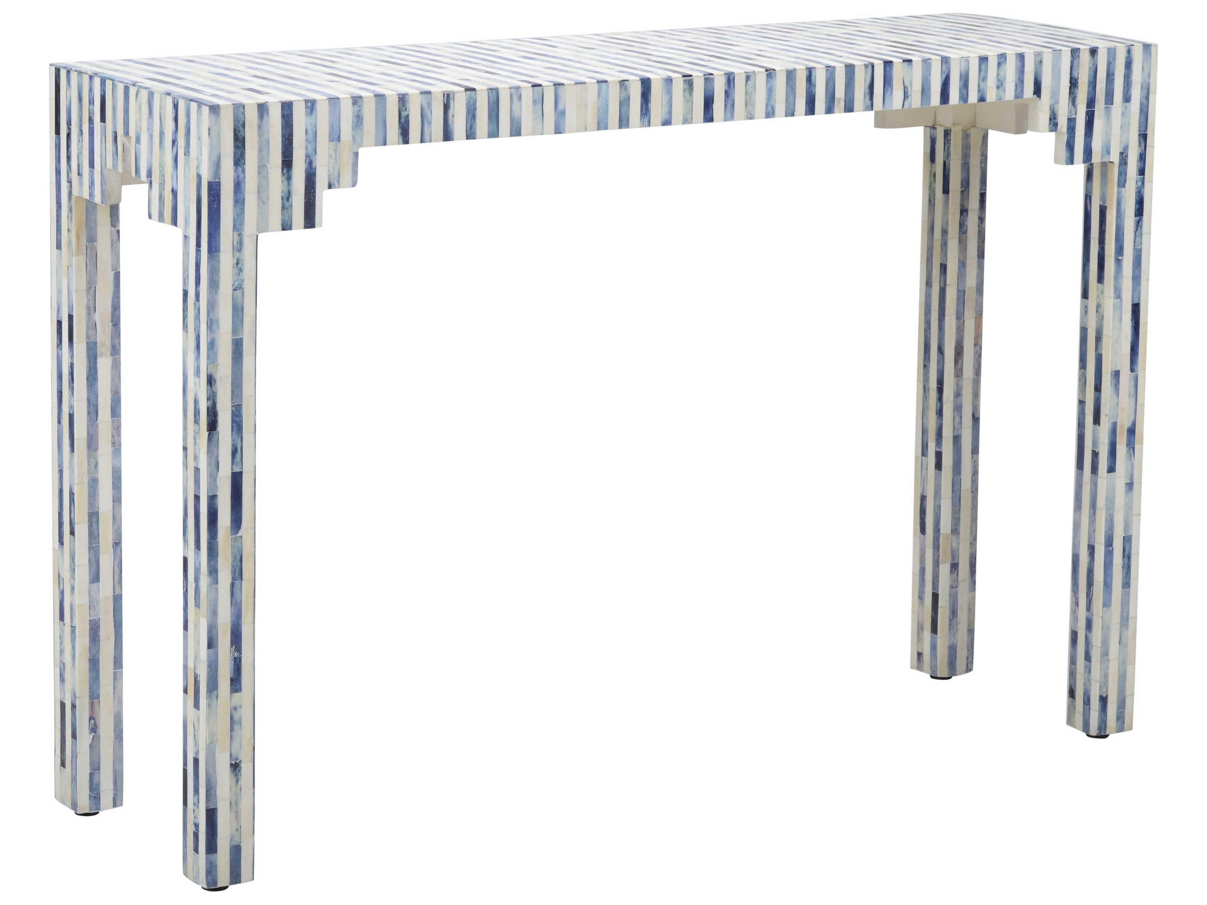 Bone Inlay Rectangular Wood Blue White Console -