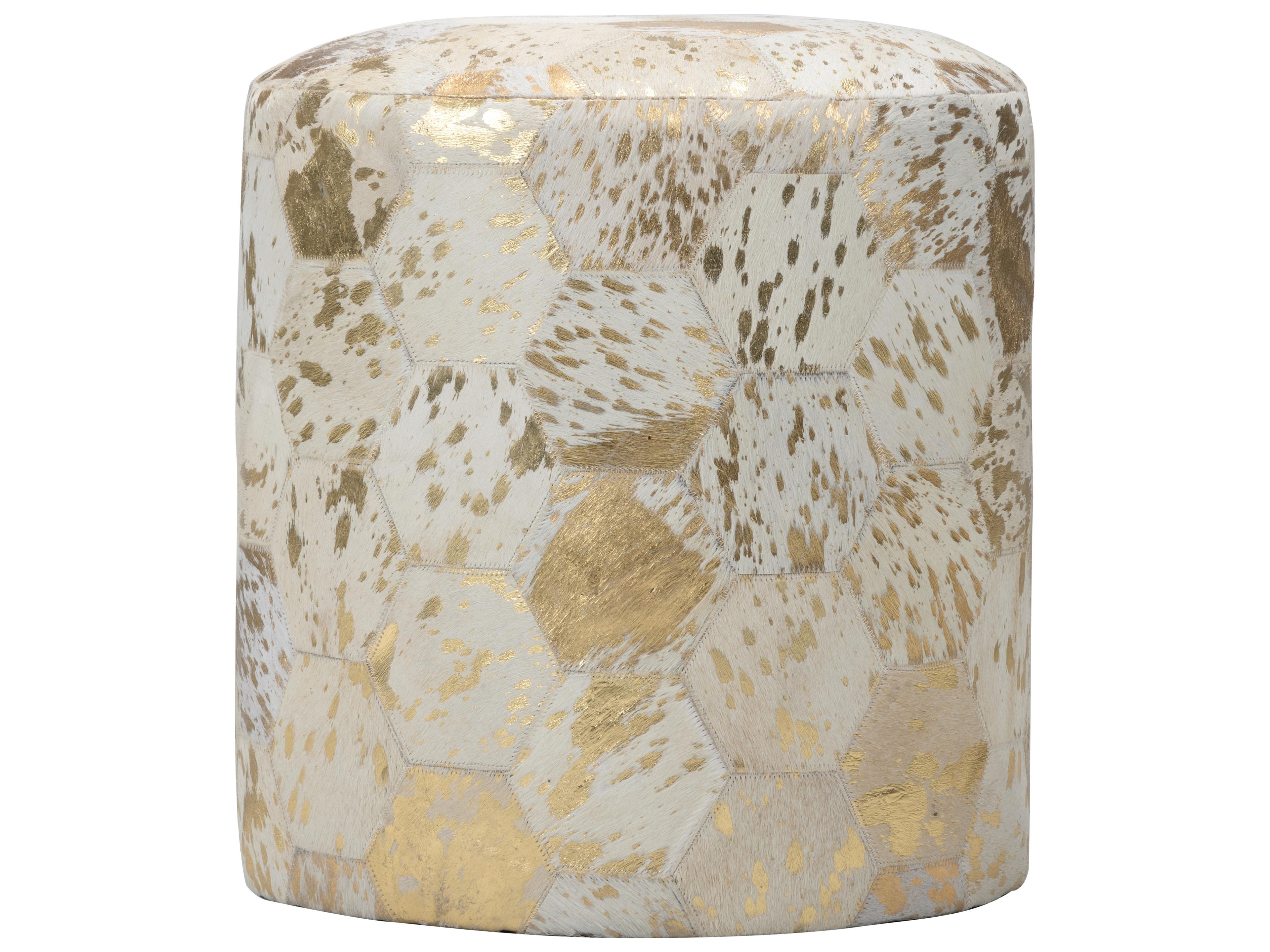 Chelsea House Lux Pouf Gold White Upholstered Accent Stool