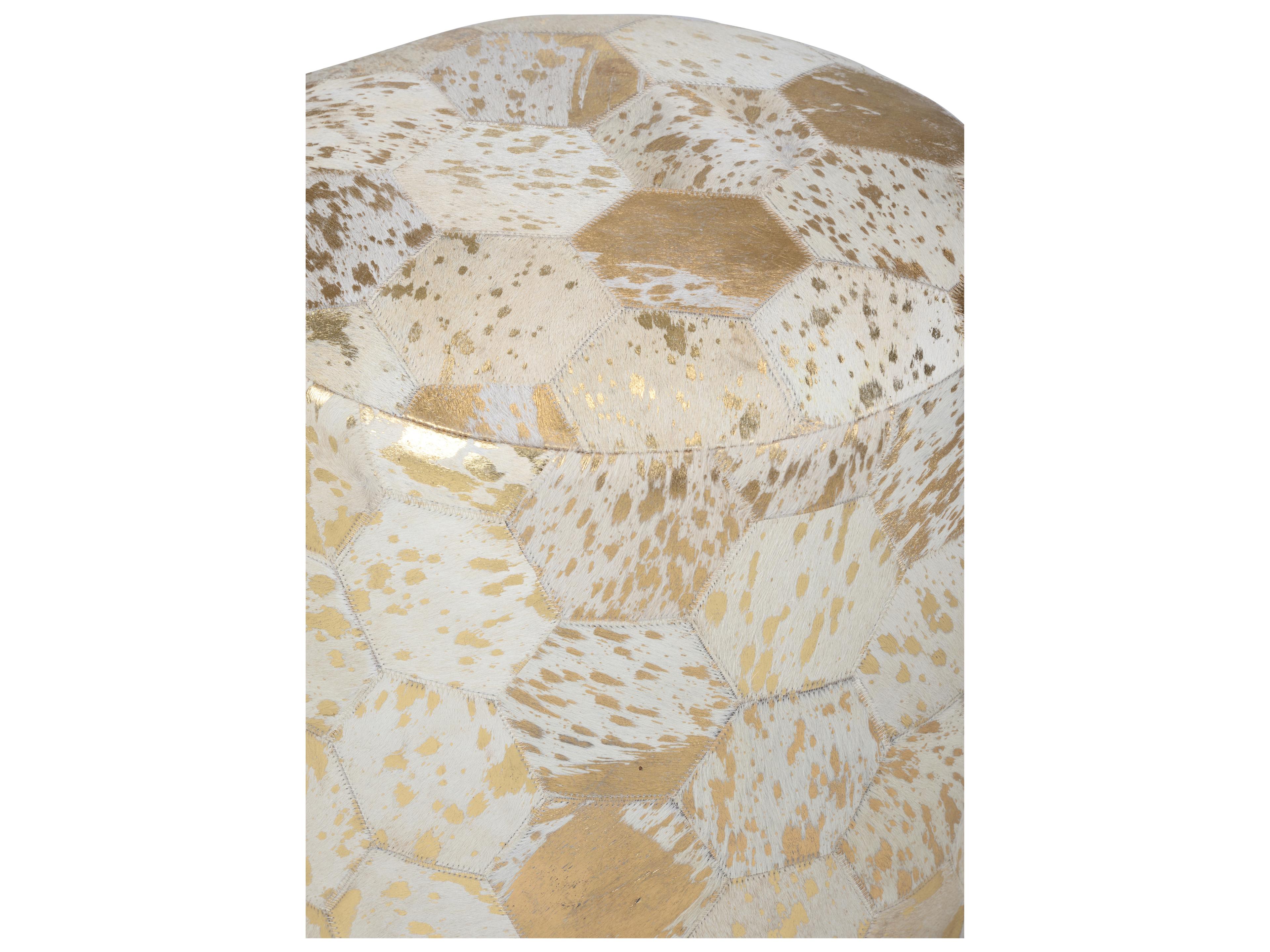 Chelsea House Lux Pouf Gold White Upholstered Accent Stool