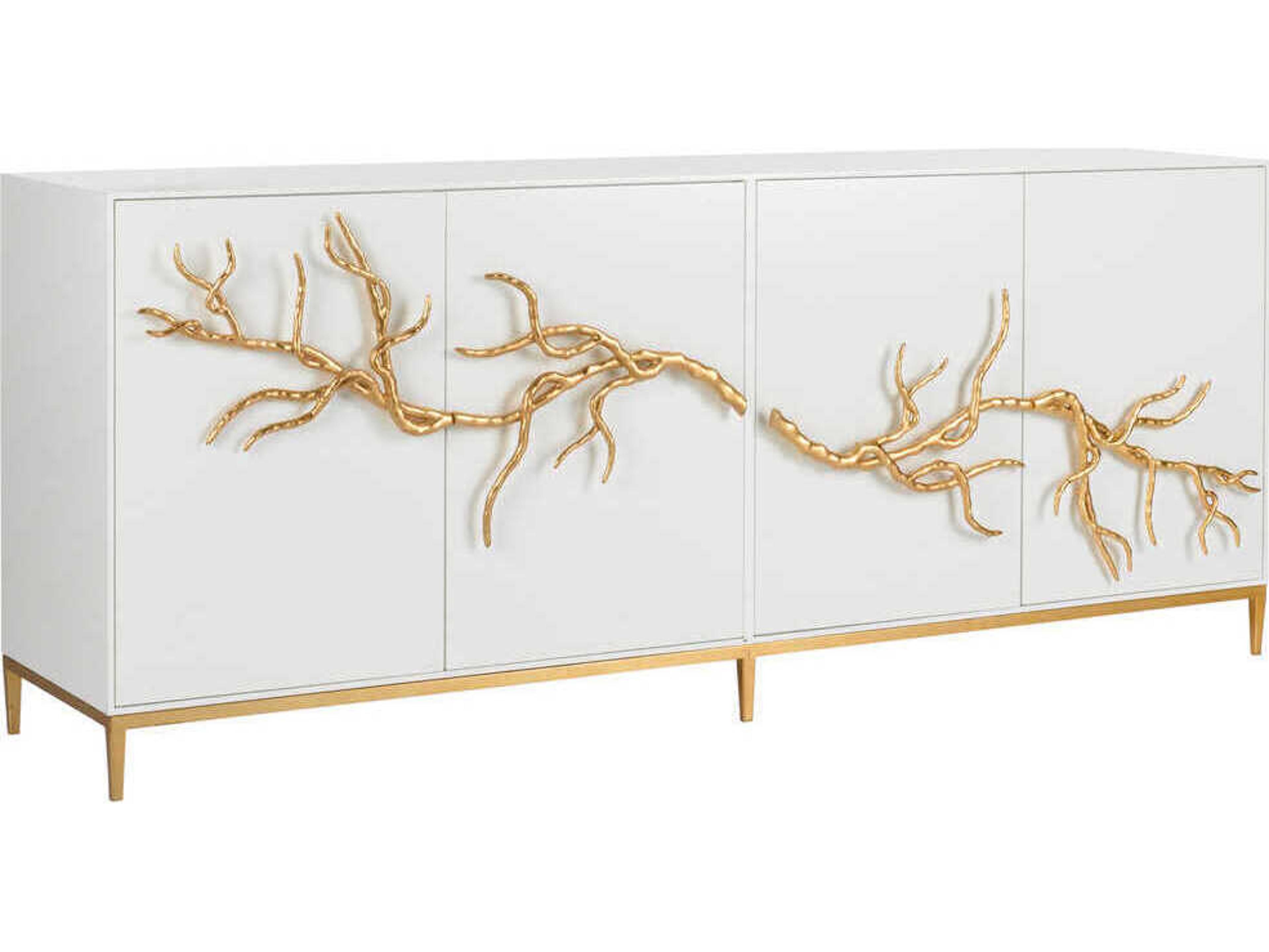 Shayla Copas White Wood Branch Sideboard Gold Accent