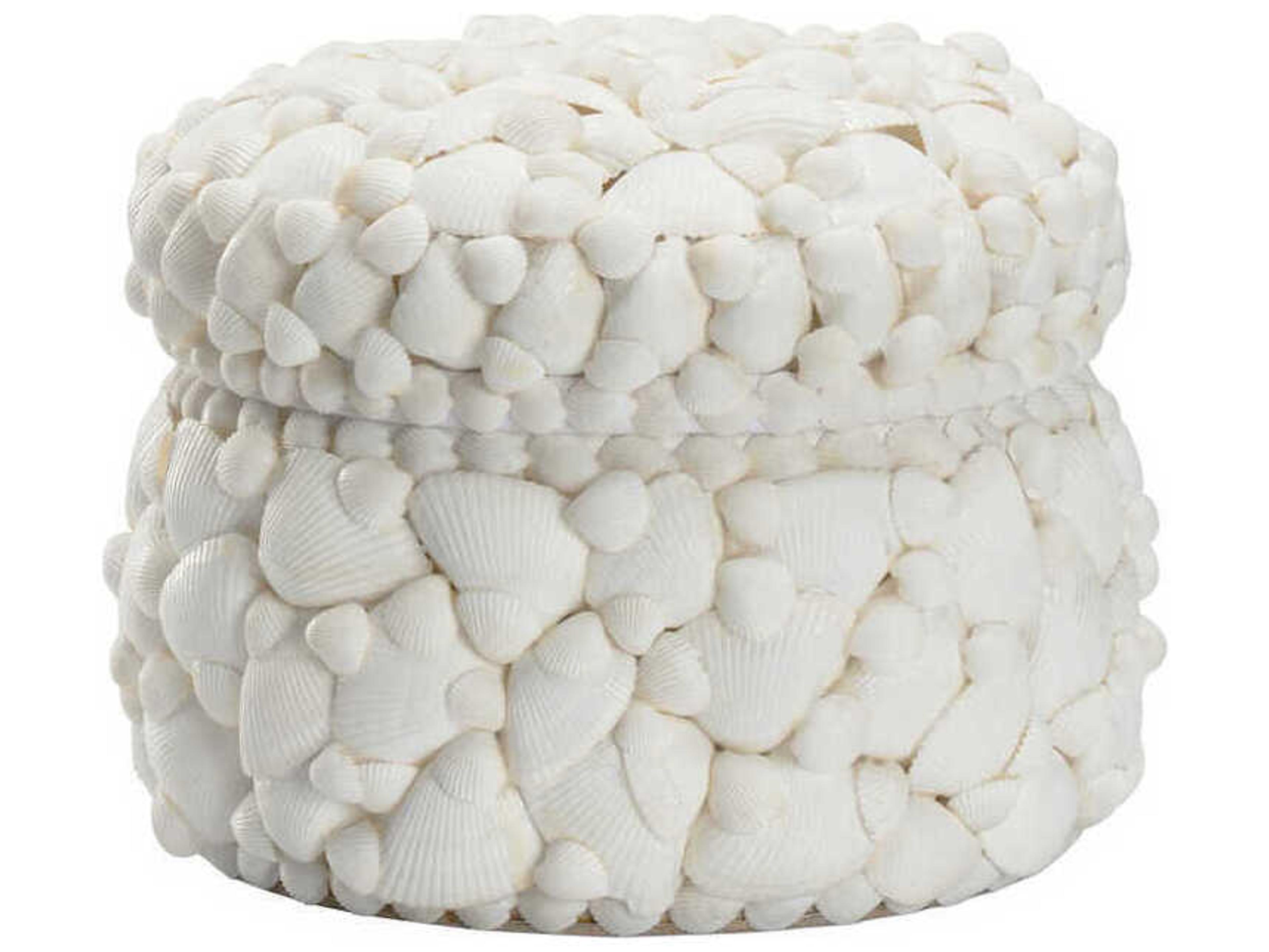 White Gold Leaf Round Shell Box