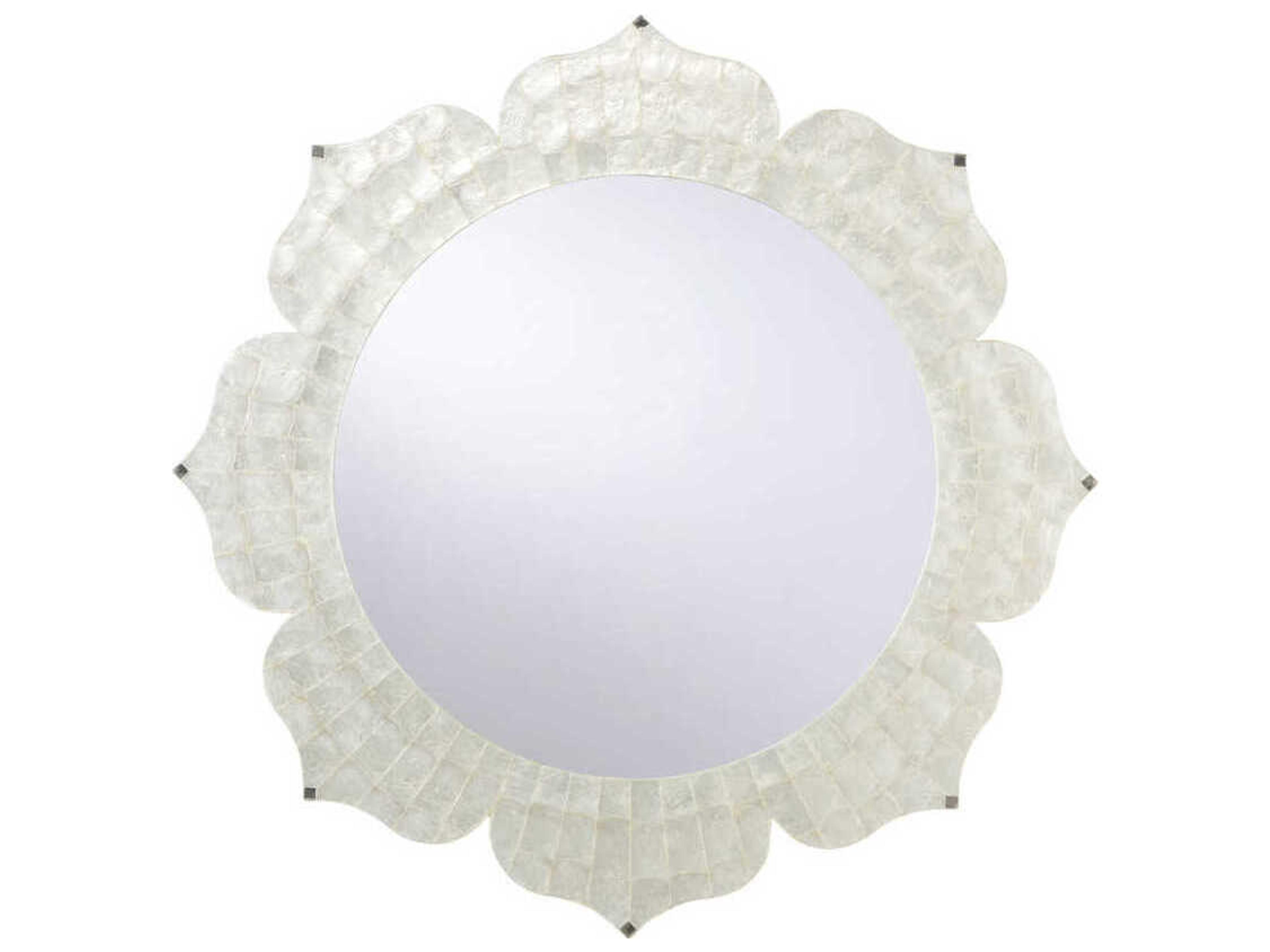 Lotus Flower Natural White Round Wall Mirror