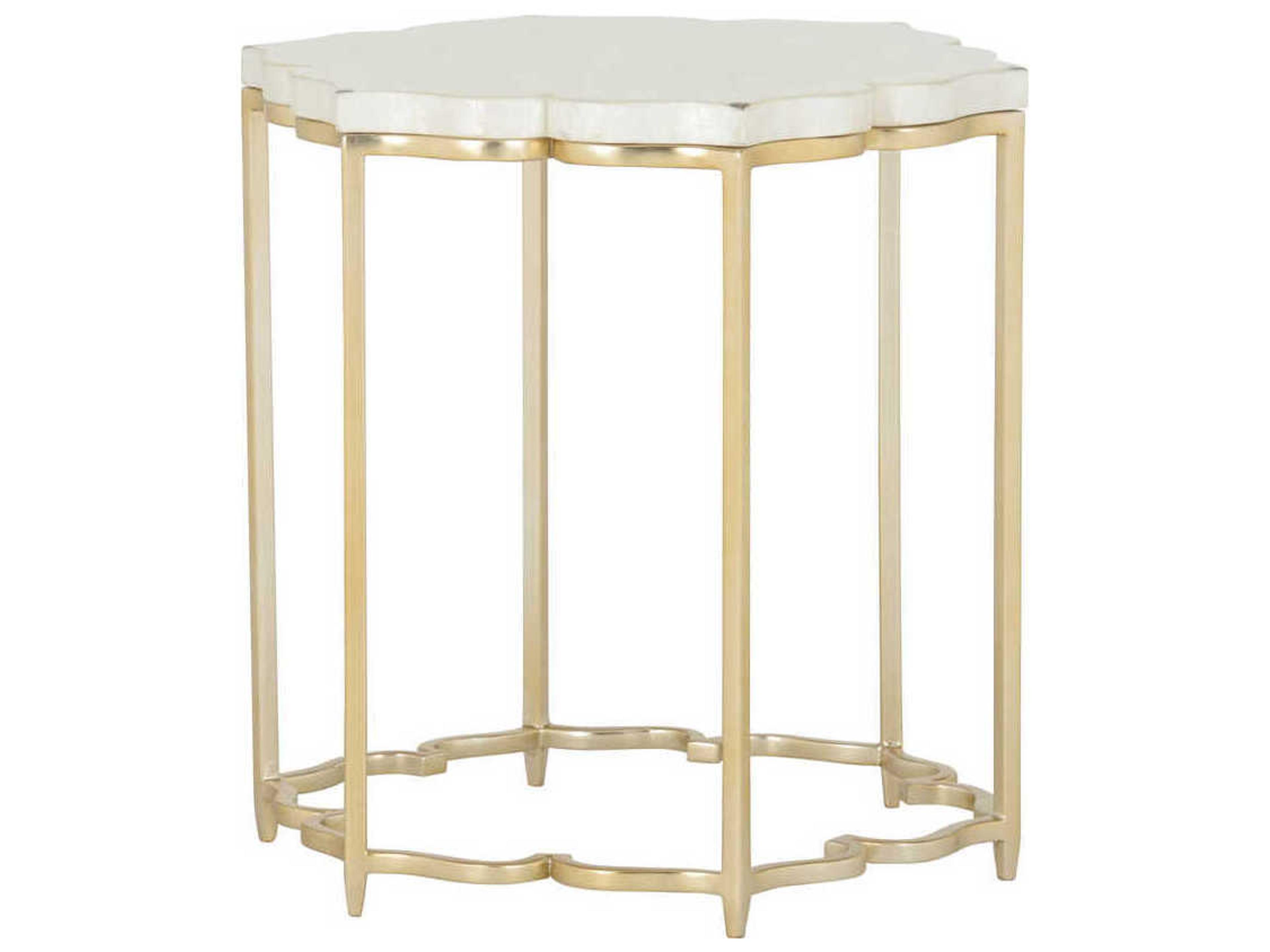 Lotus Flower Round Capiz Gold Natural White End Table