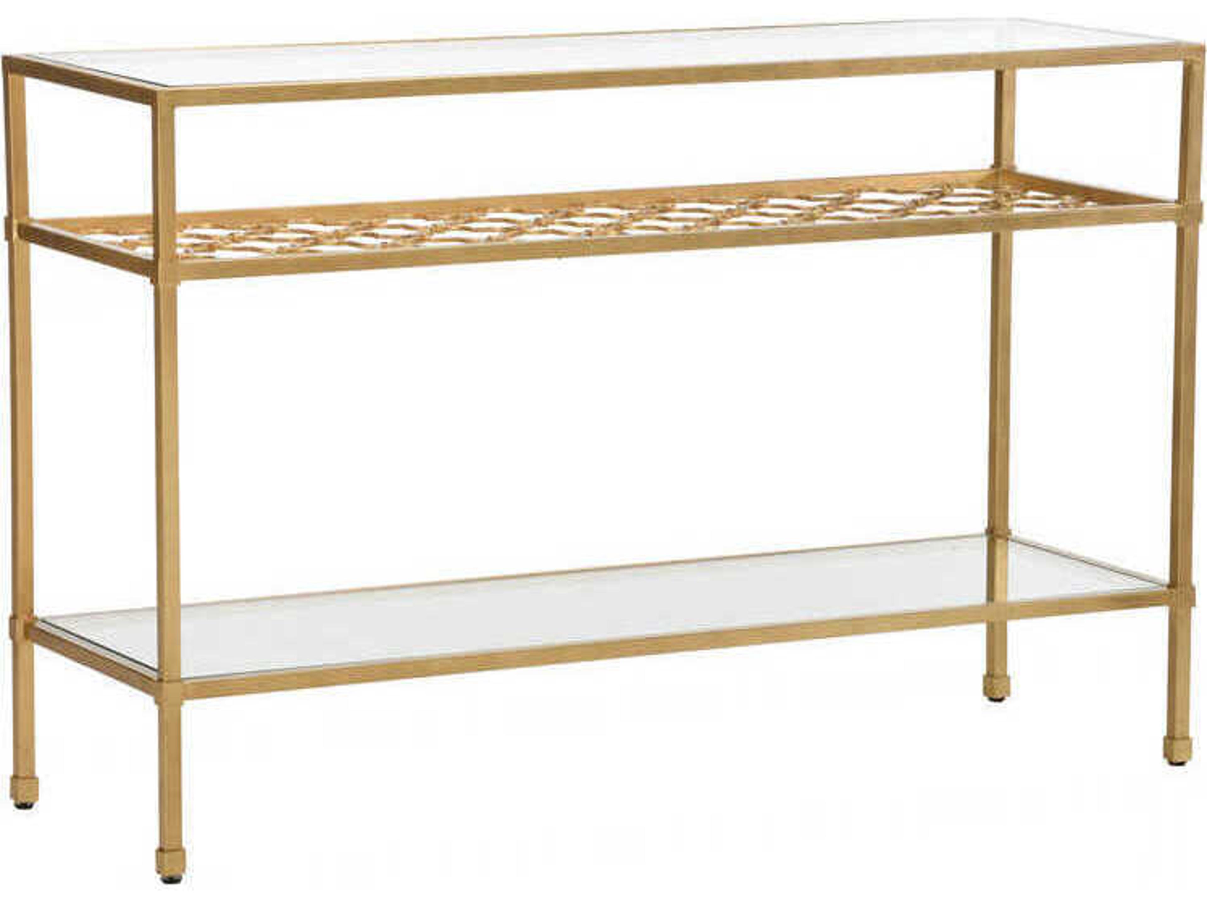 Chelsea House Pacific Coast Rectangular Glass Antique Gold Leaf Console Table