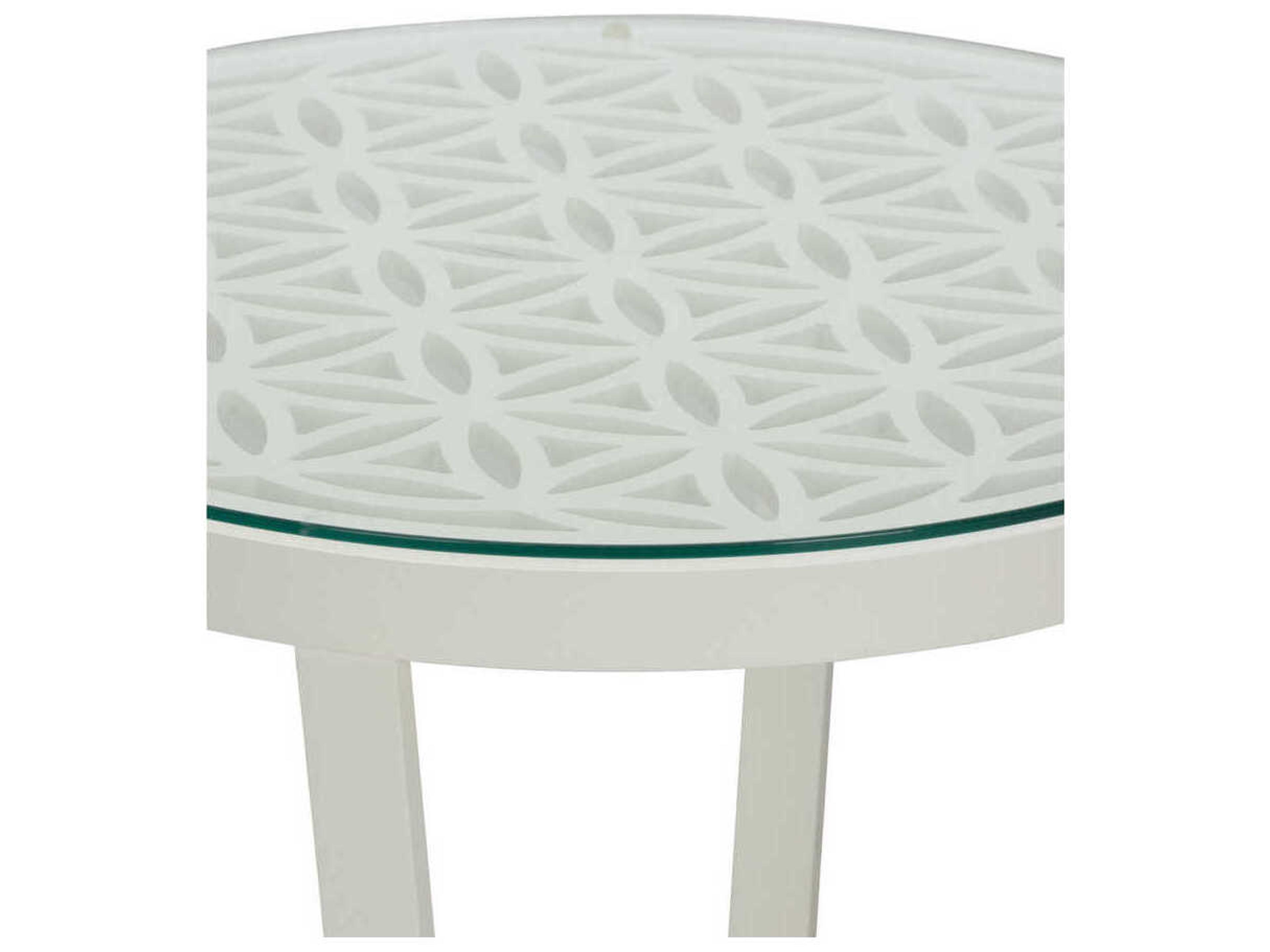 Chelsea House Flower of Life Round Glass White End Table
