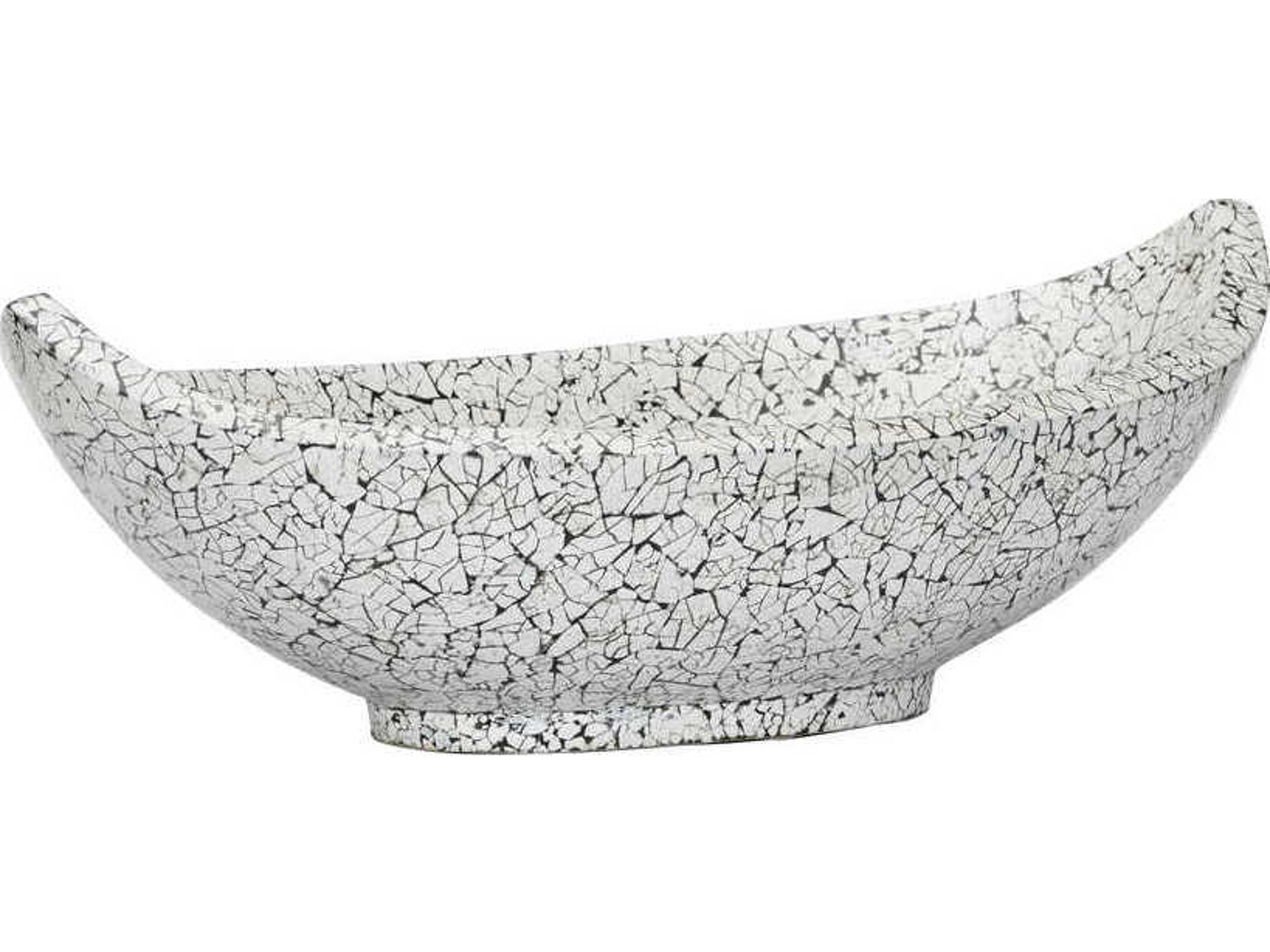 Black White Crackled Long Bowl