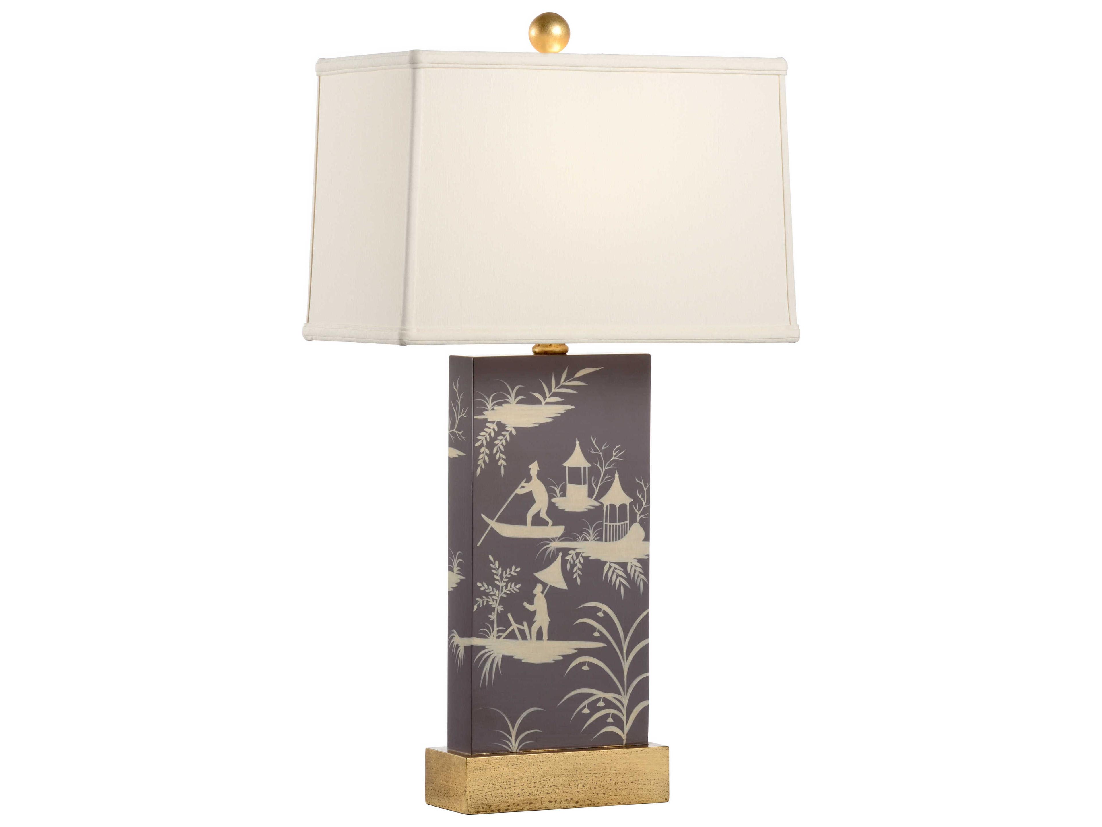 Pam Cain Chinoiserie Panel Purple White Table Lamp