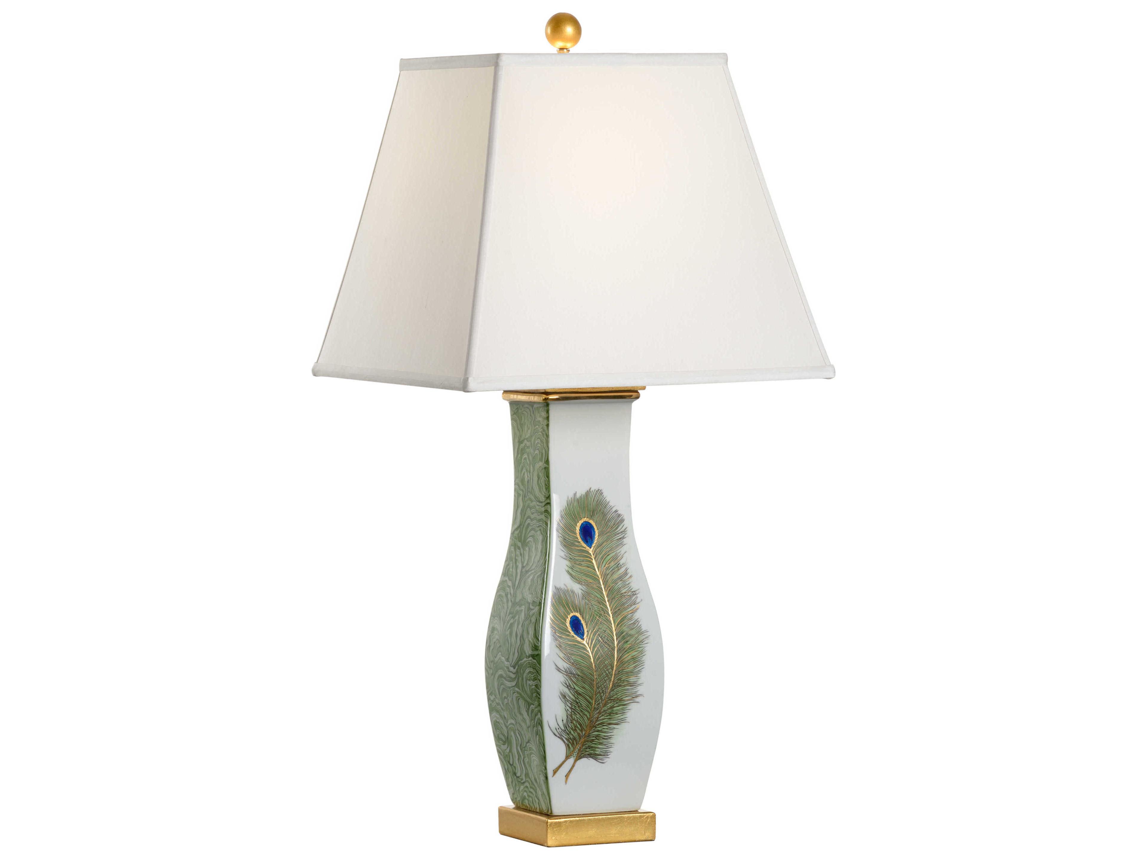 Peacock Feather White Green Table Lamp