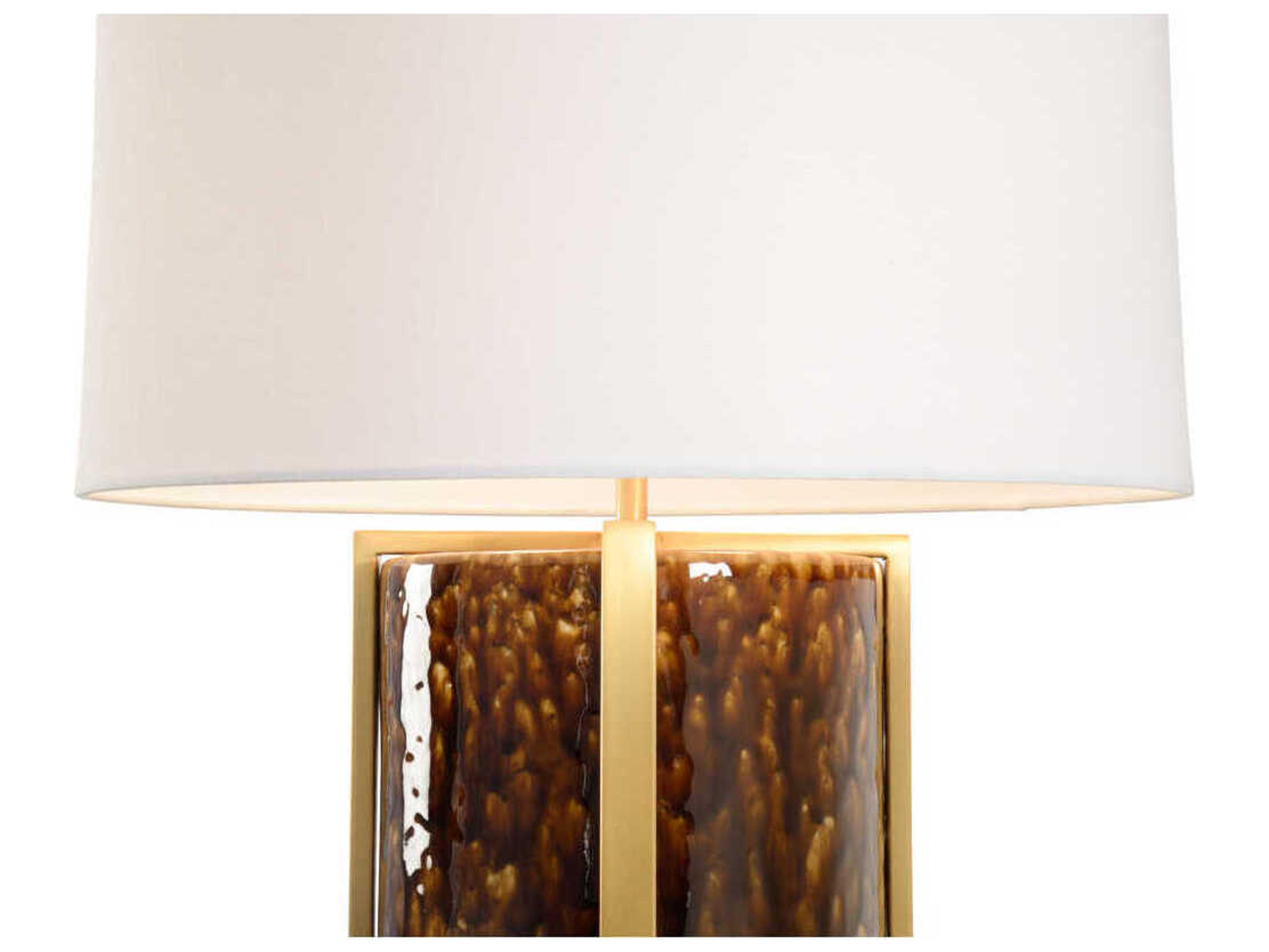 Chelsea House Bradshaw Orrell Tortoise Mottled Brown Gold Off White Linen Buffet Lamp