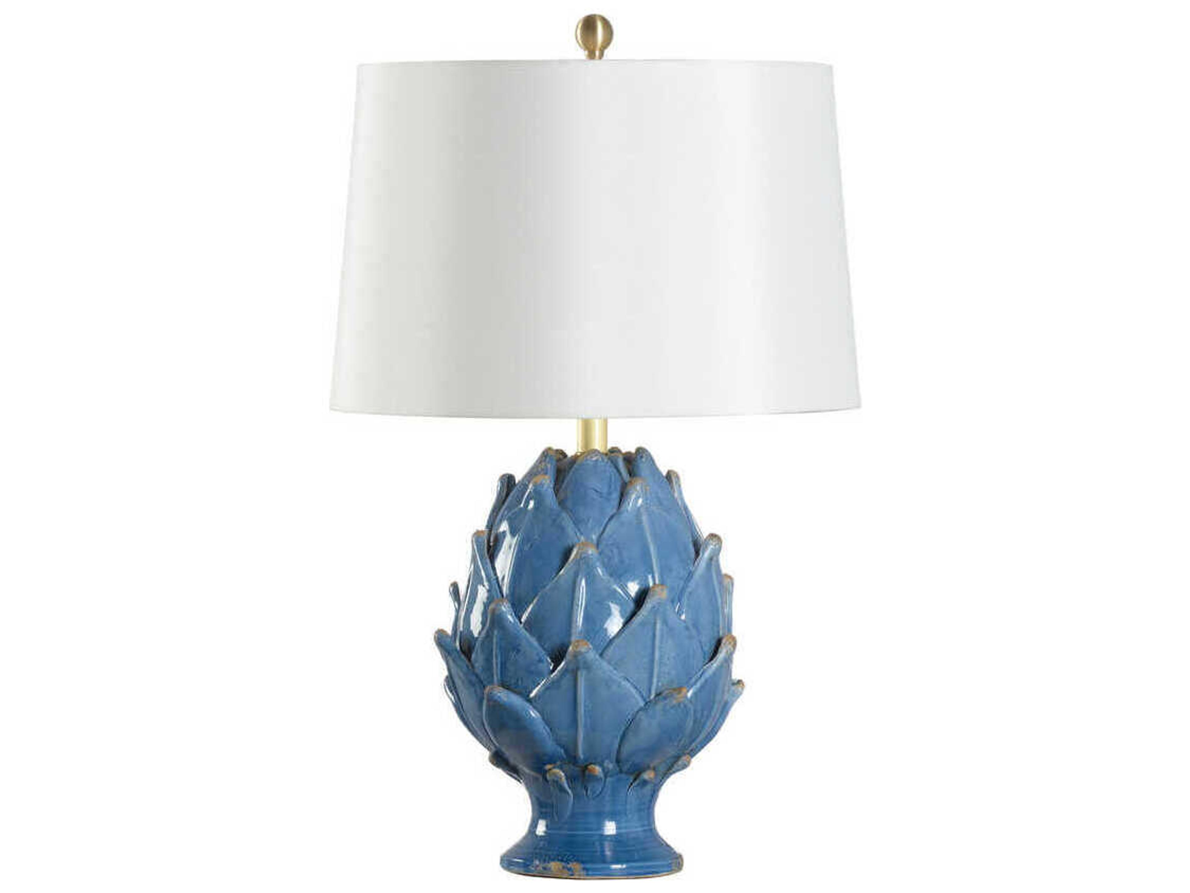 Artichoke Aged Blue Taupe Linen Buffet Lamp