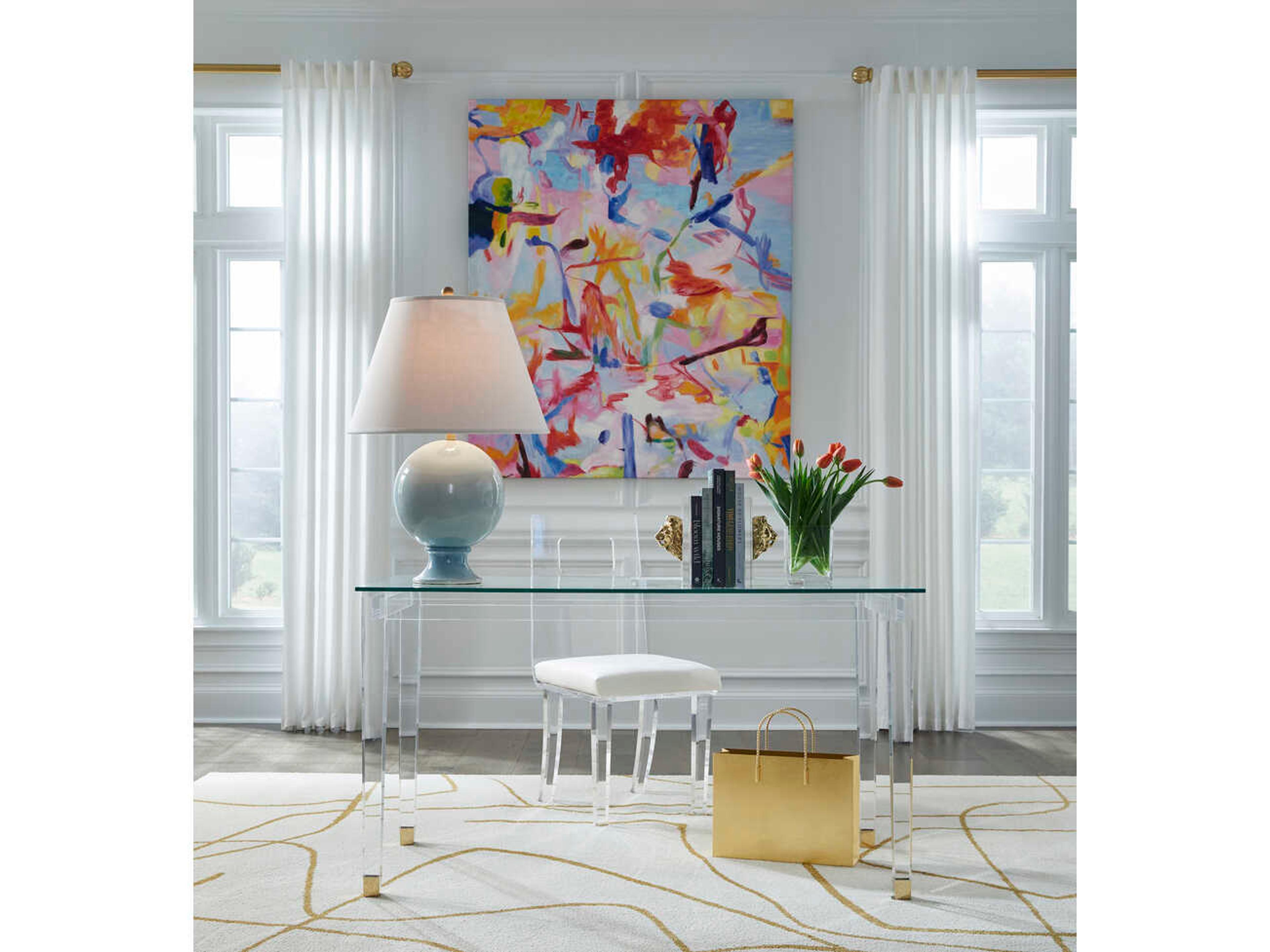 Chelsea House Sphere Sky Blue Off White Linen Buffet Lamp