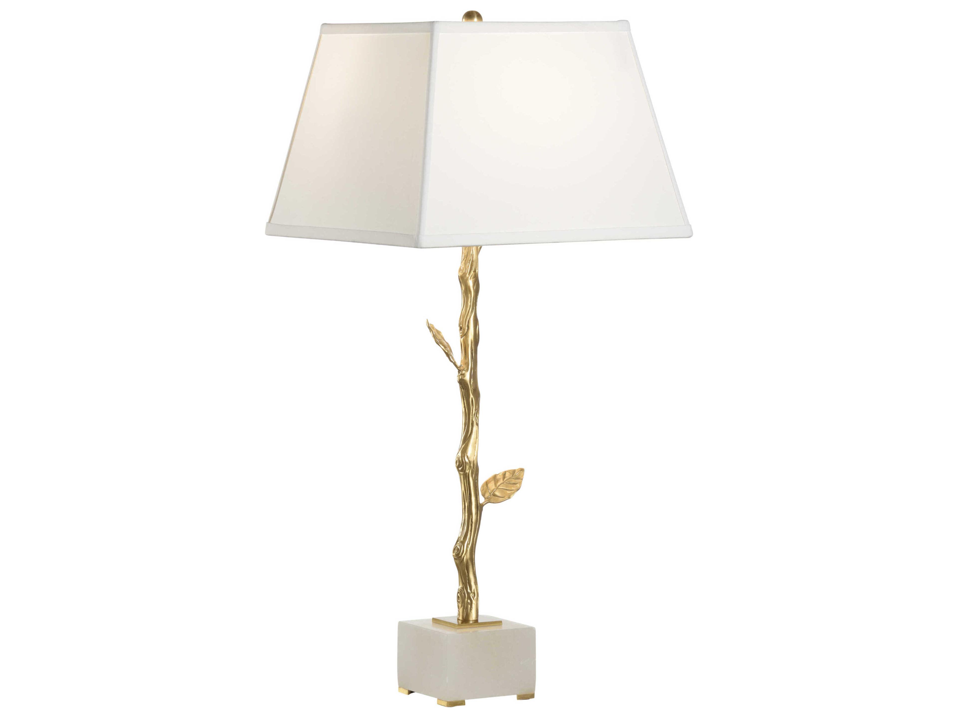 Limb and Leaf Antique Brass White Fabric Buffet Lamp