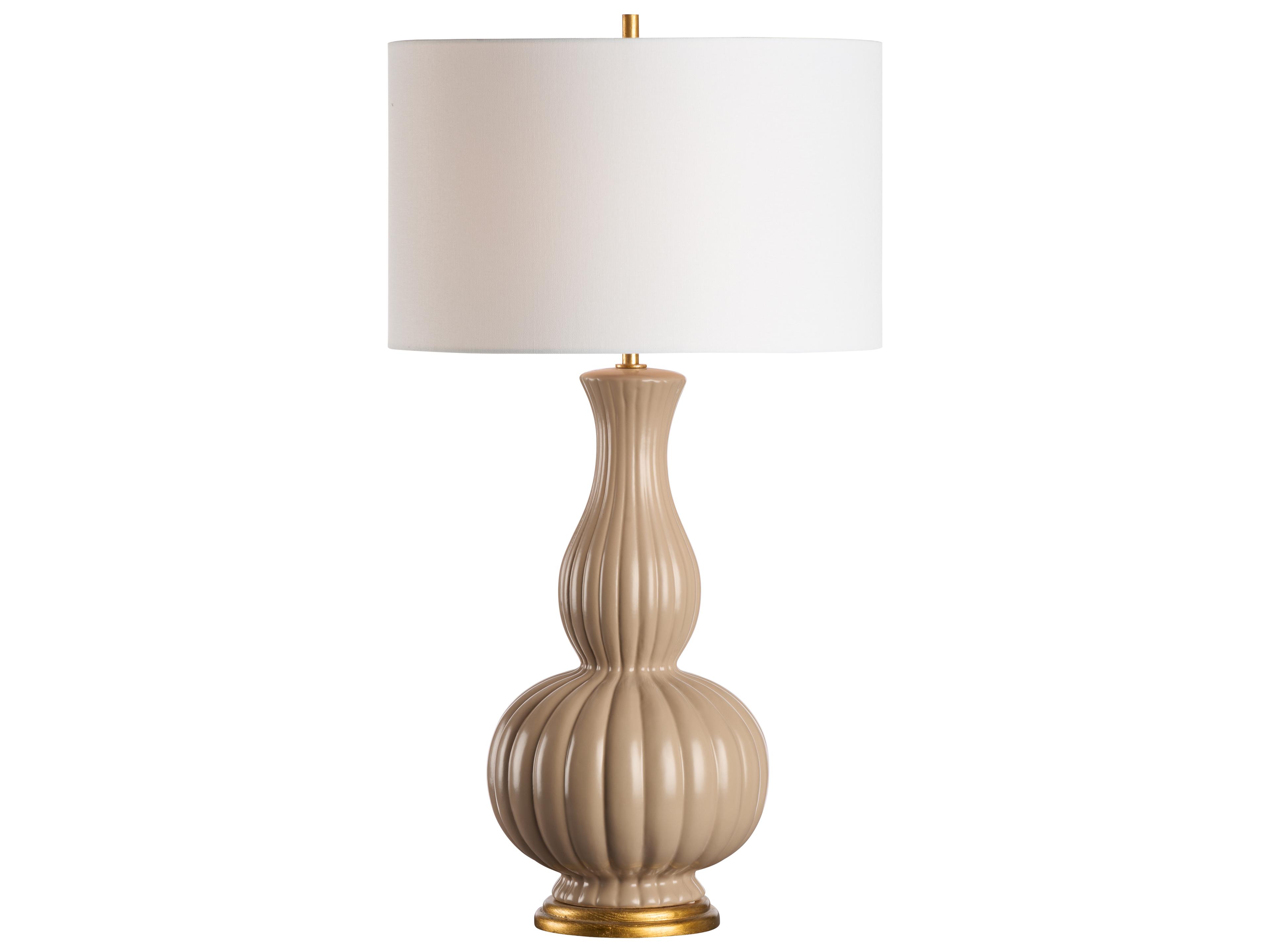 Beige Glaze Gold Leaf Brown Table Lamp