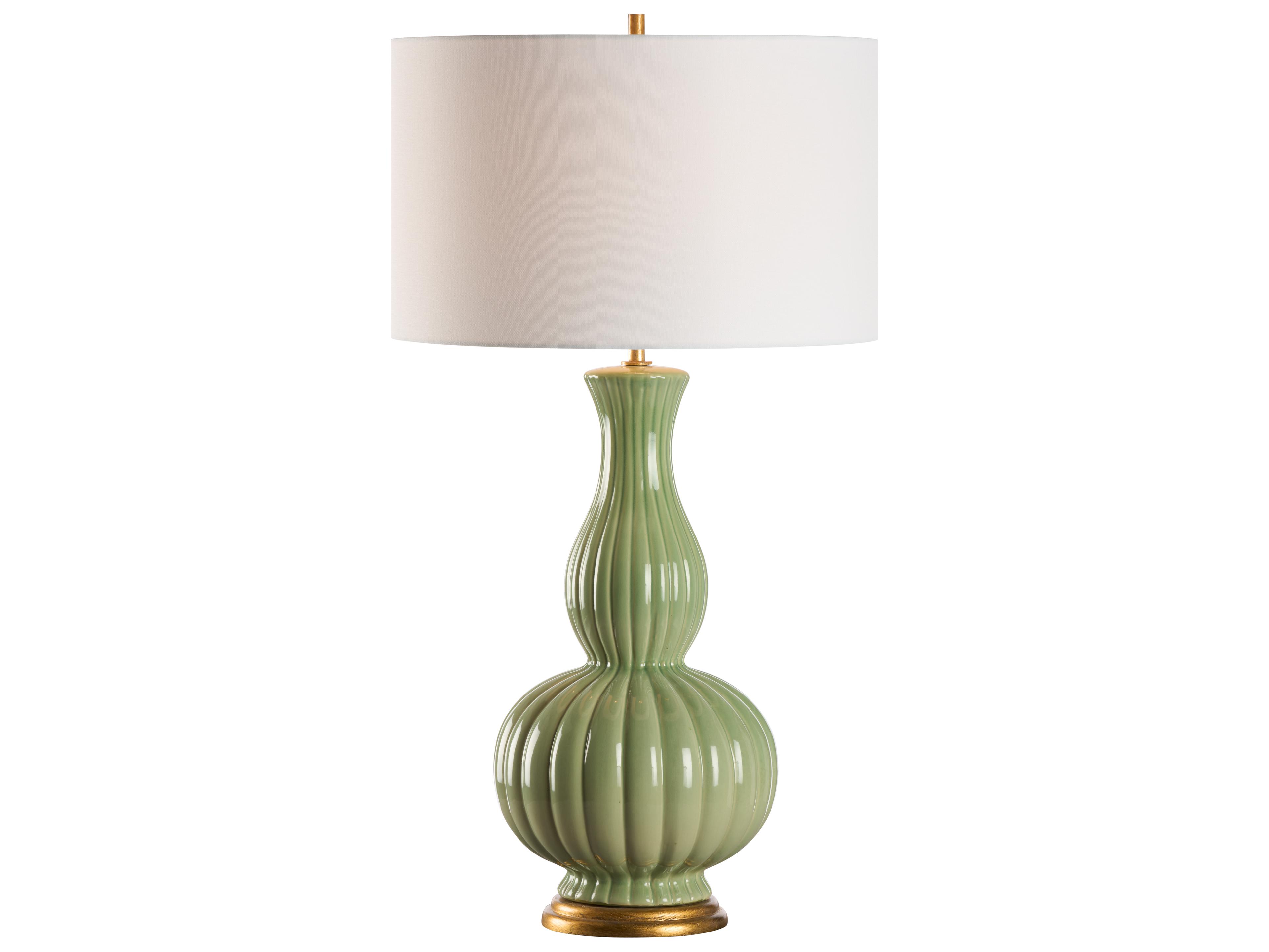 Jamie Merida Green Glaze Gold Leaf Table Lamp