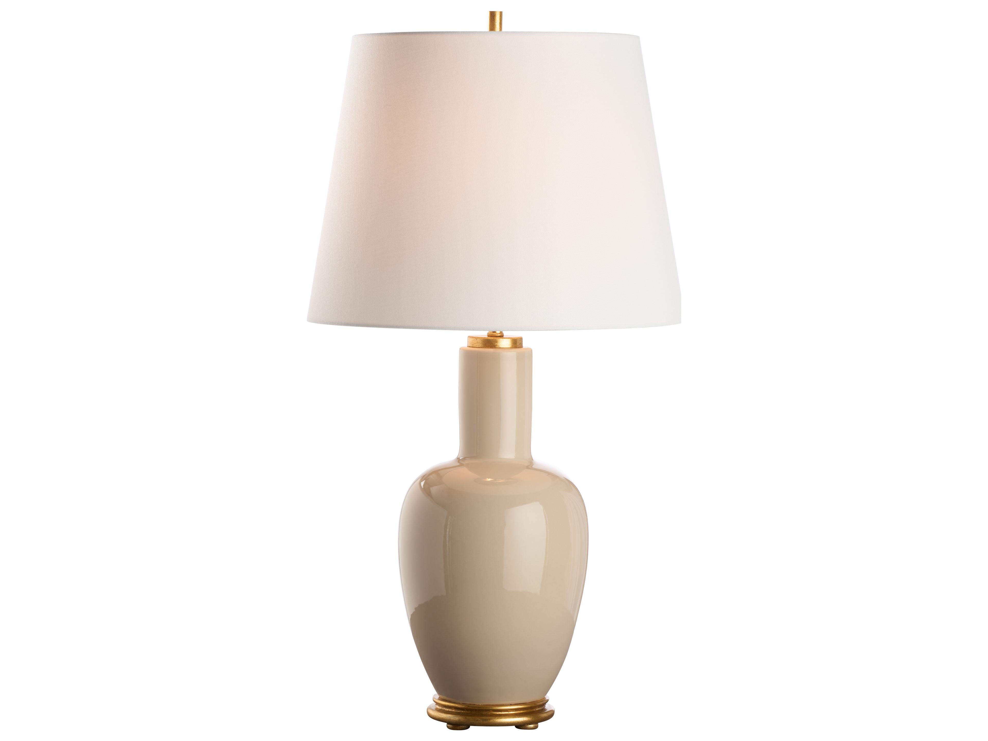 Jamie Merida Beige Glaze Gold Leaf Brown Table Lamp