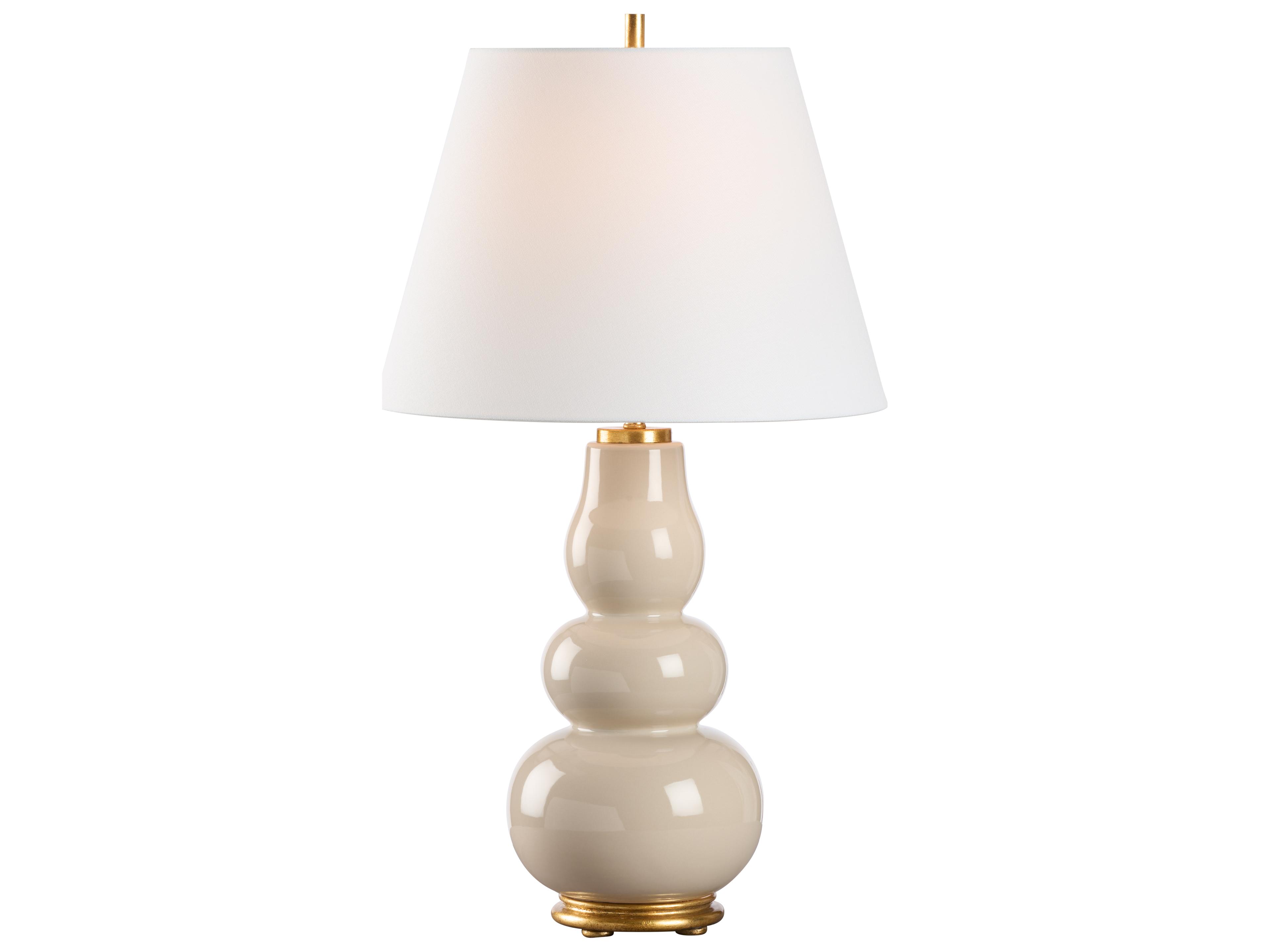 Jamie Merida Beige Glaze Gold Leaf Brown Table Lamp
