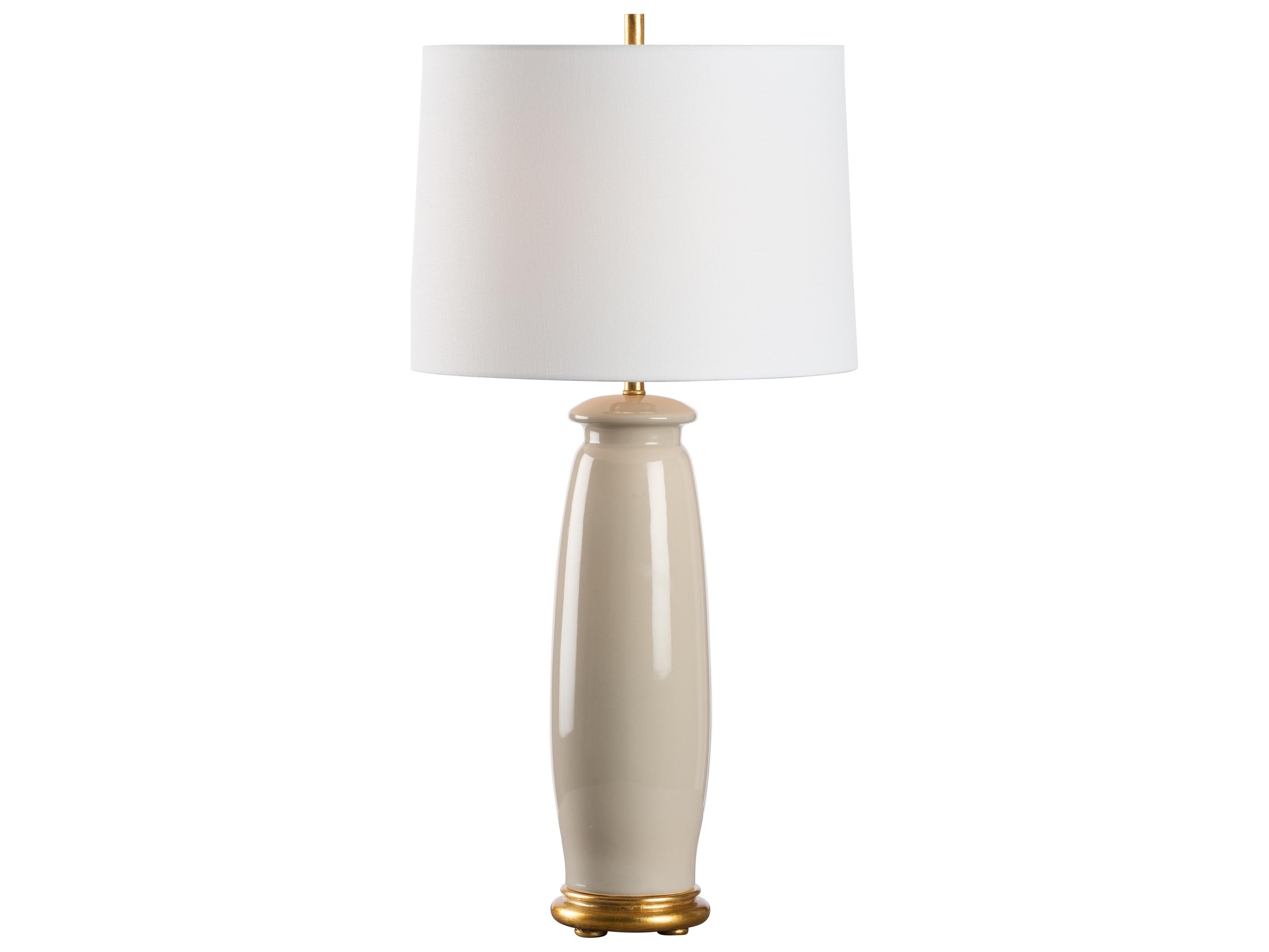 Jamie Merida Beige Glaze Gold Leaf Brown Table Lamp