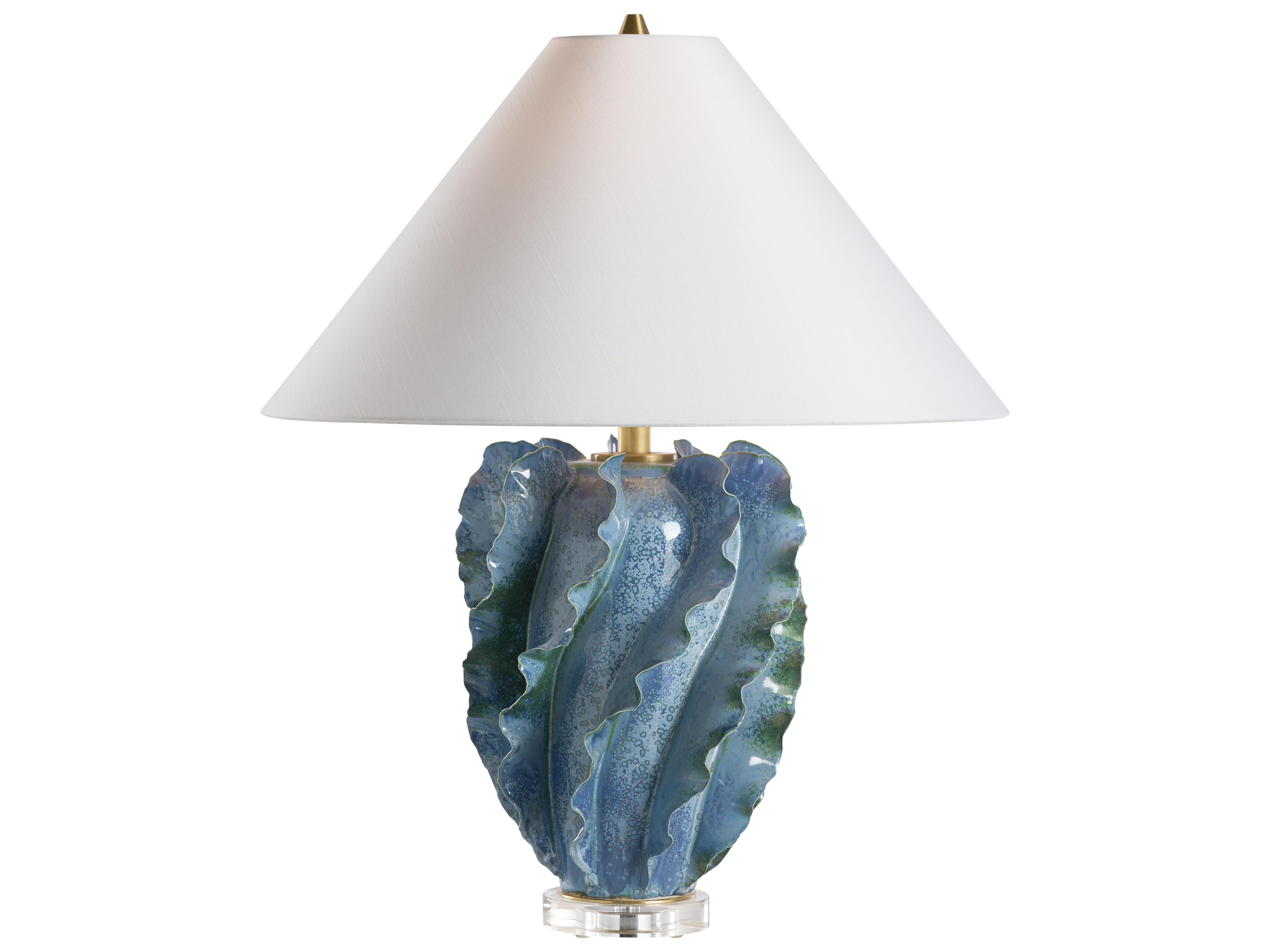 Town Square Blue Green Glaze Clear Table Lamp