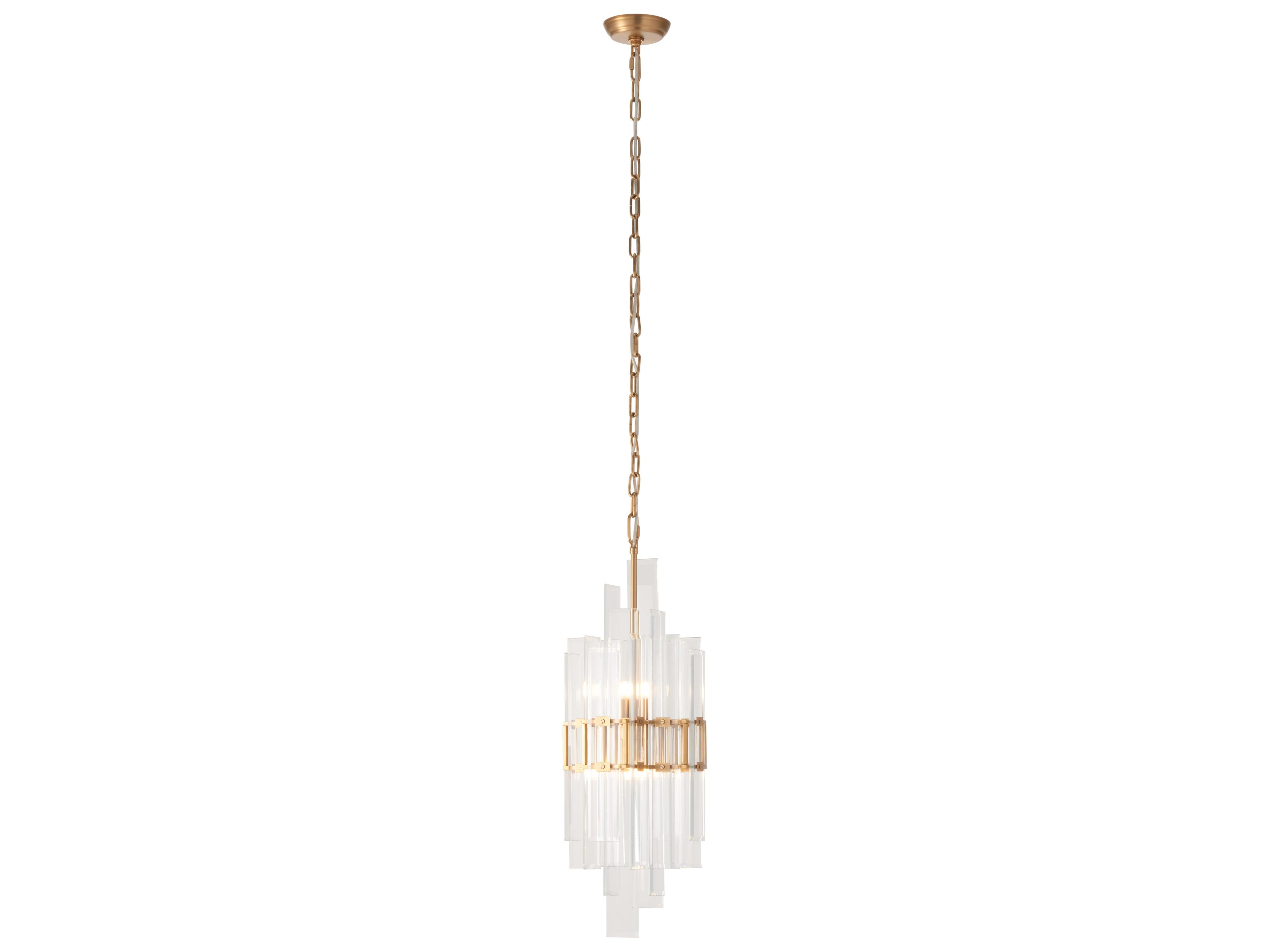 2-Light Clear Brushed Brass Cylinder Chandelier