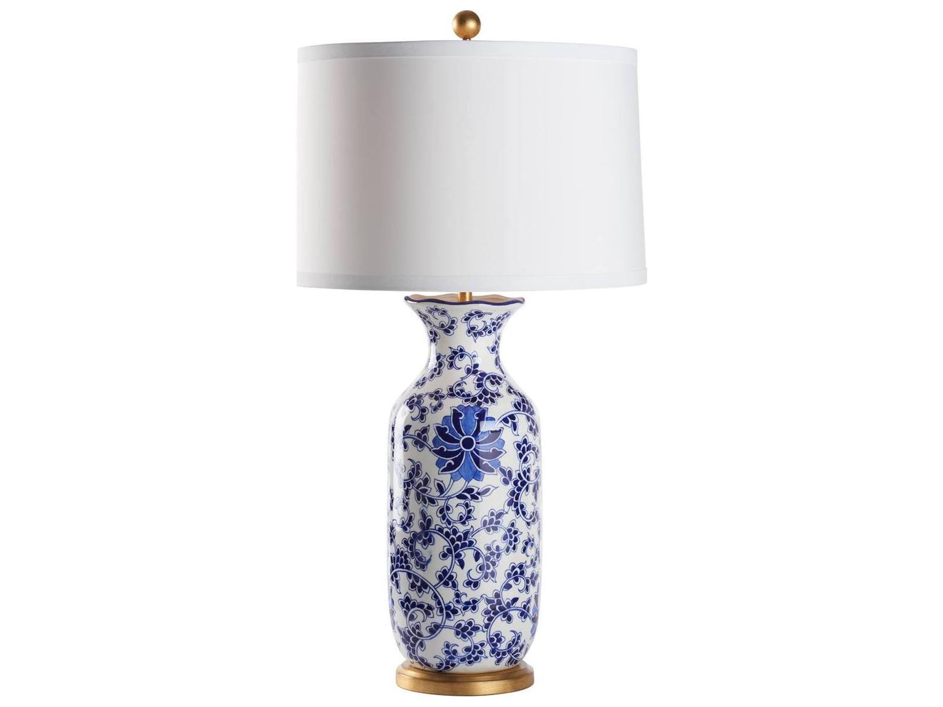 Bill Cain Blue Silk Gold Traditional Table Lamp