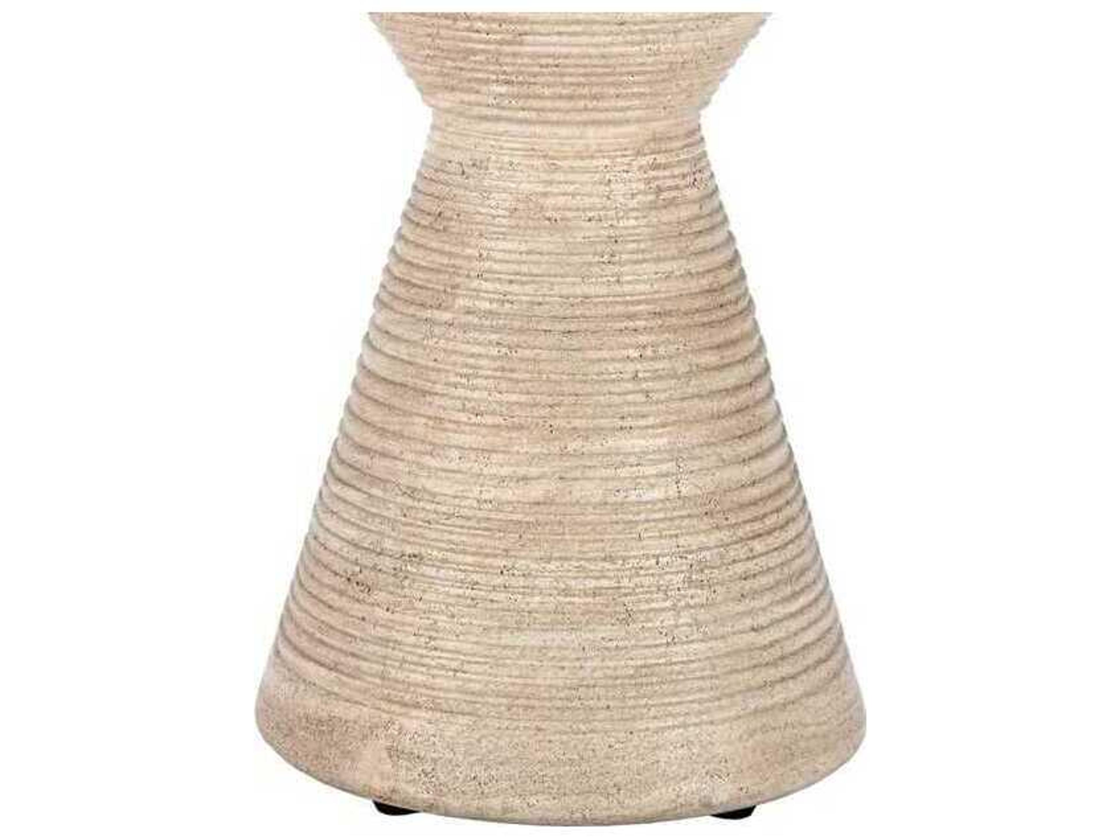 Classic Home Outdoor Fern Beige Concrete Round End Table