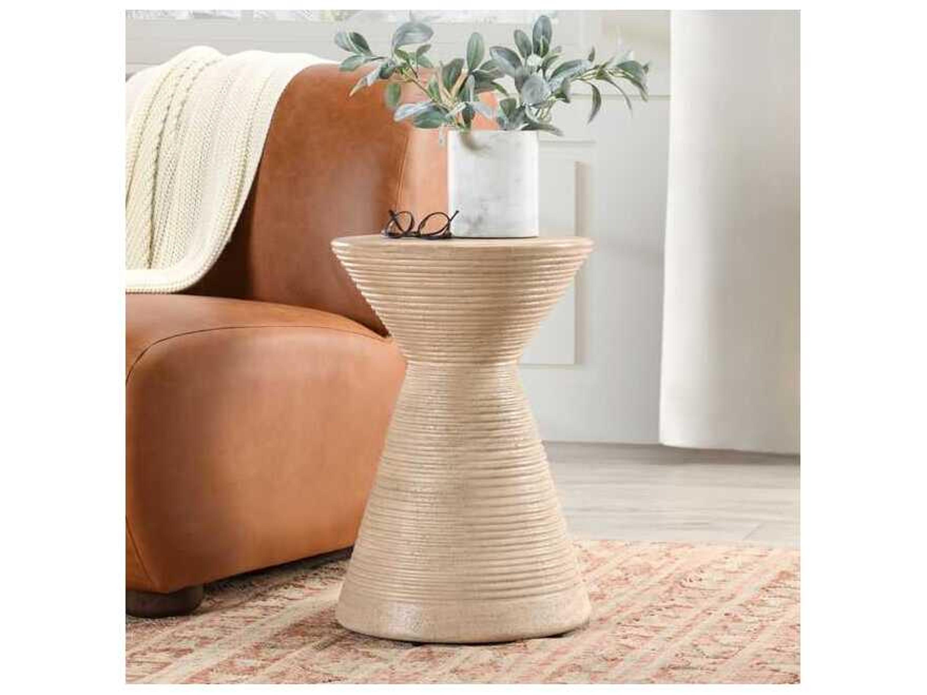 Classic Home Outdoor Fern Beige Concrete Round End Table