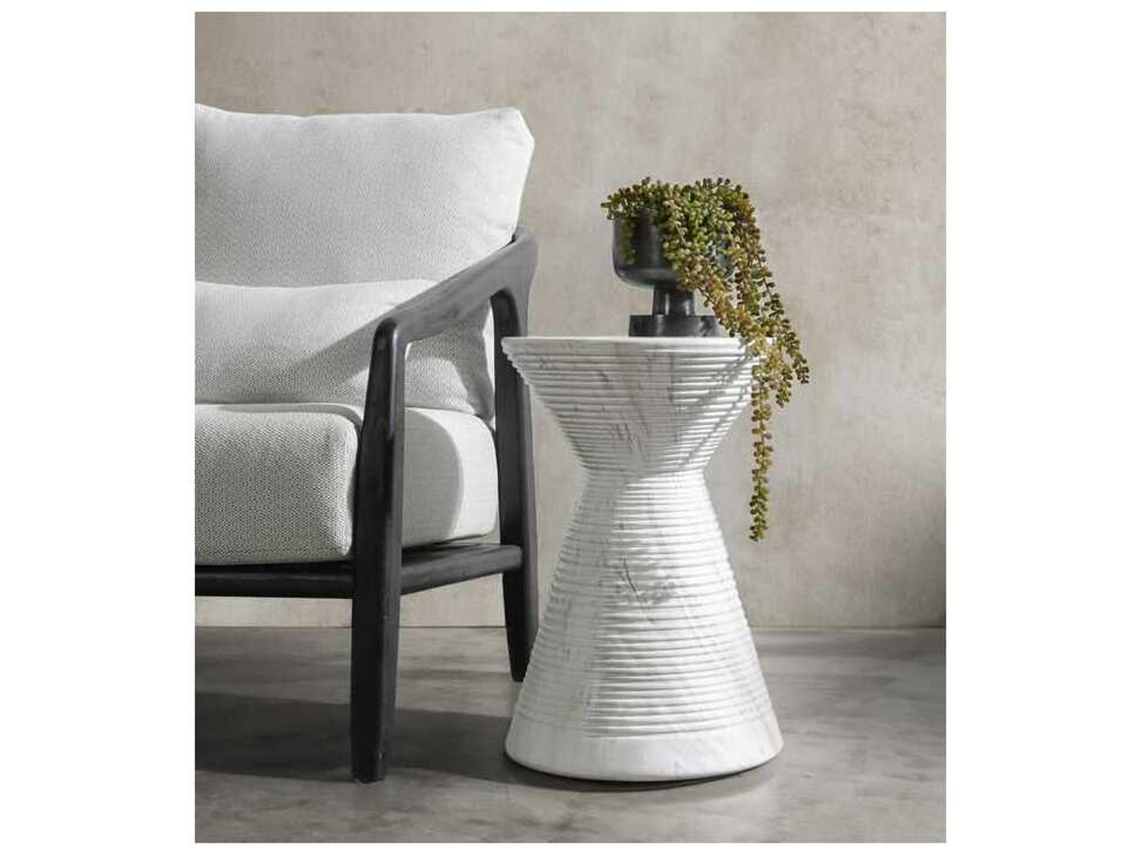 Classic Home Outdoor Fern White Concrete Round End Table