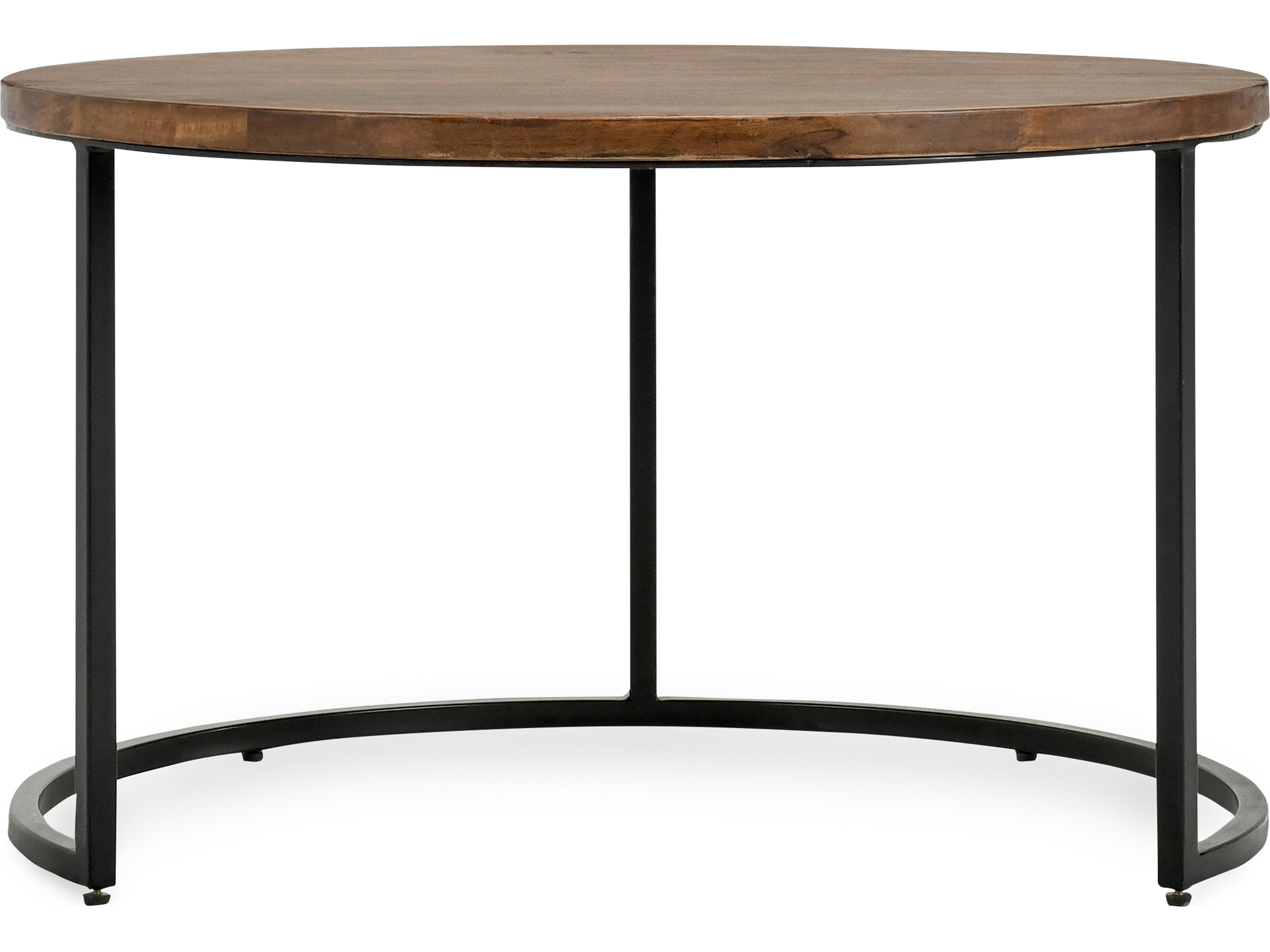 Emma Round Wood Natural Brown End Table Set of 2