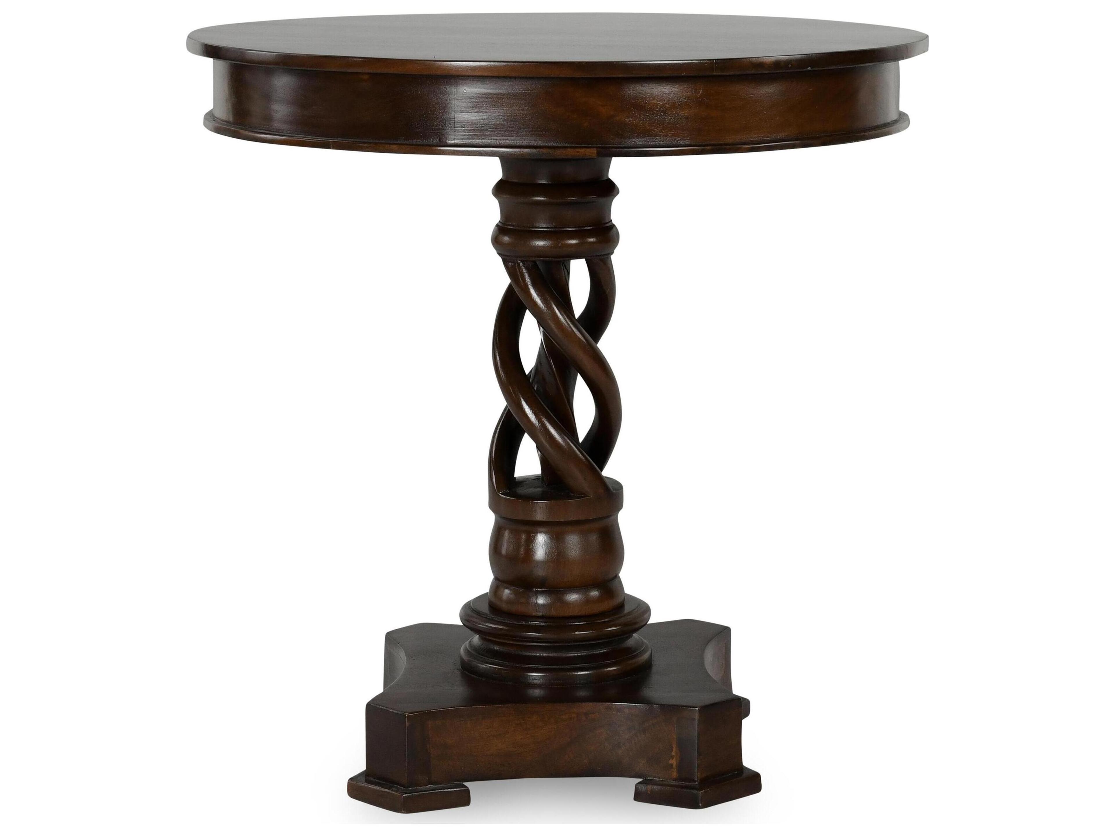 Isabella Round Wood Dark Brown End Table