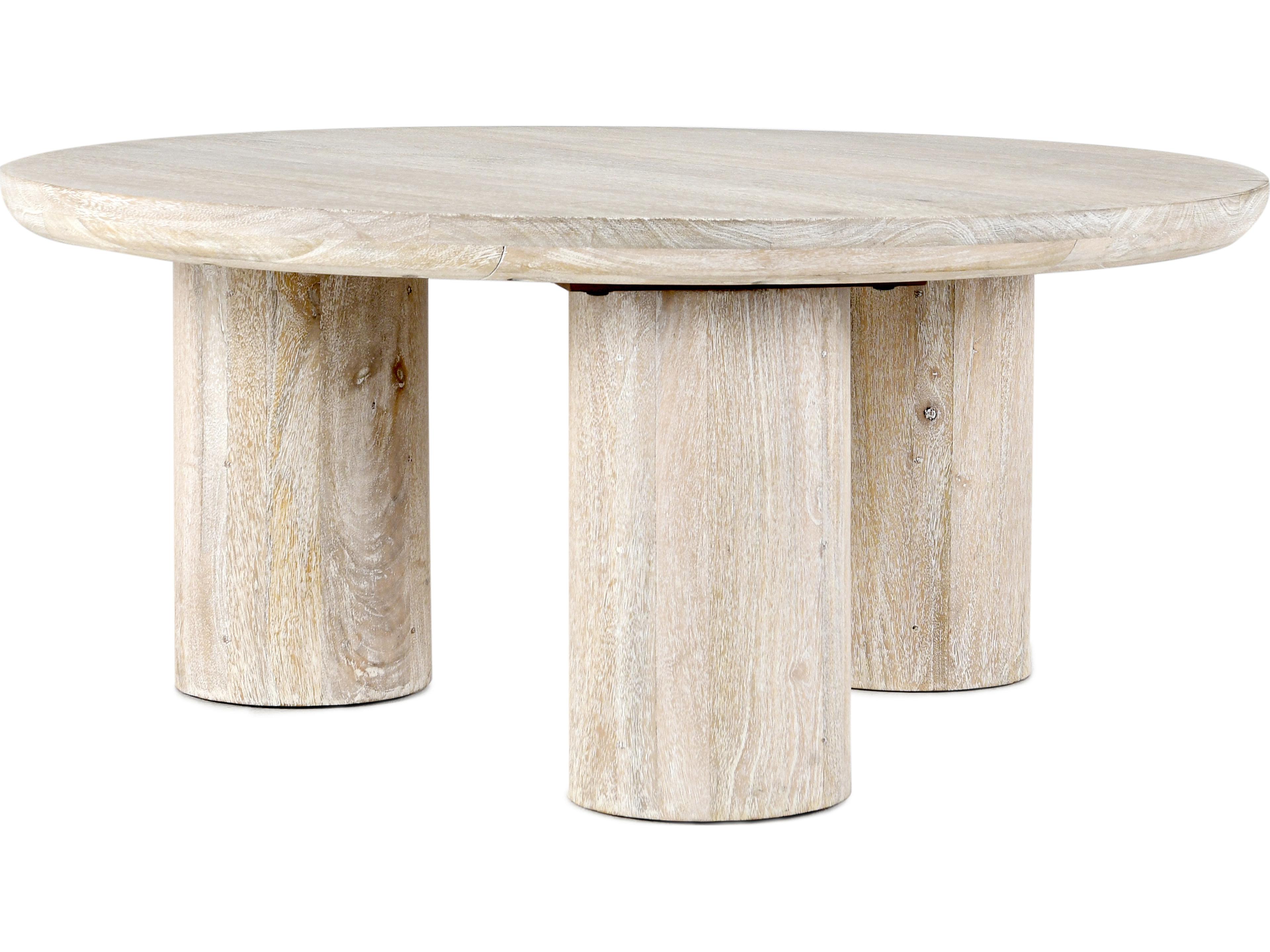 Beau Round Wood White Washed Coffee Table