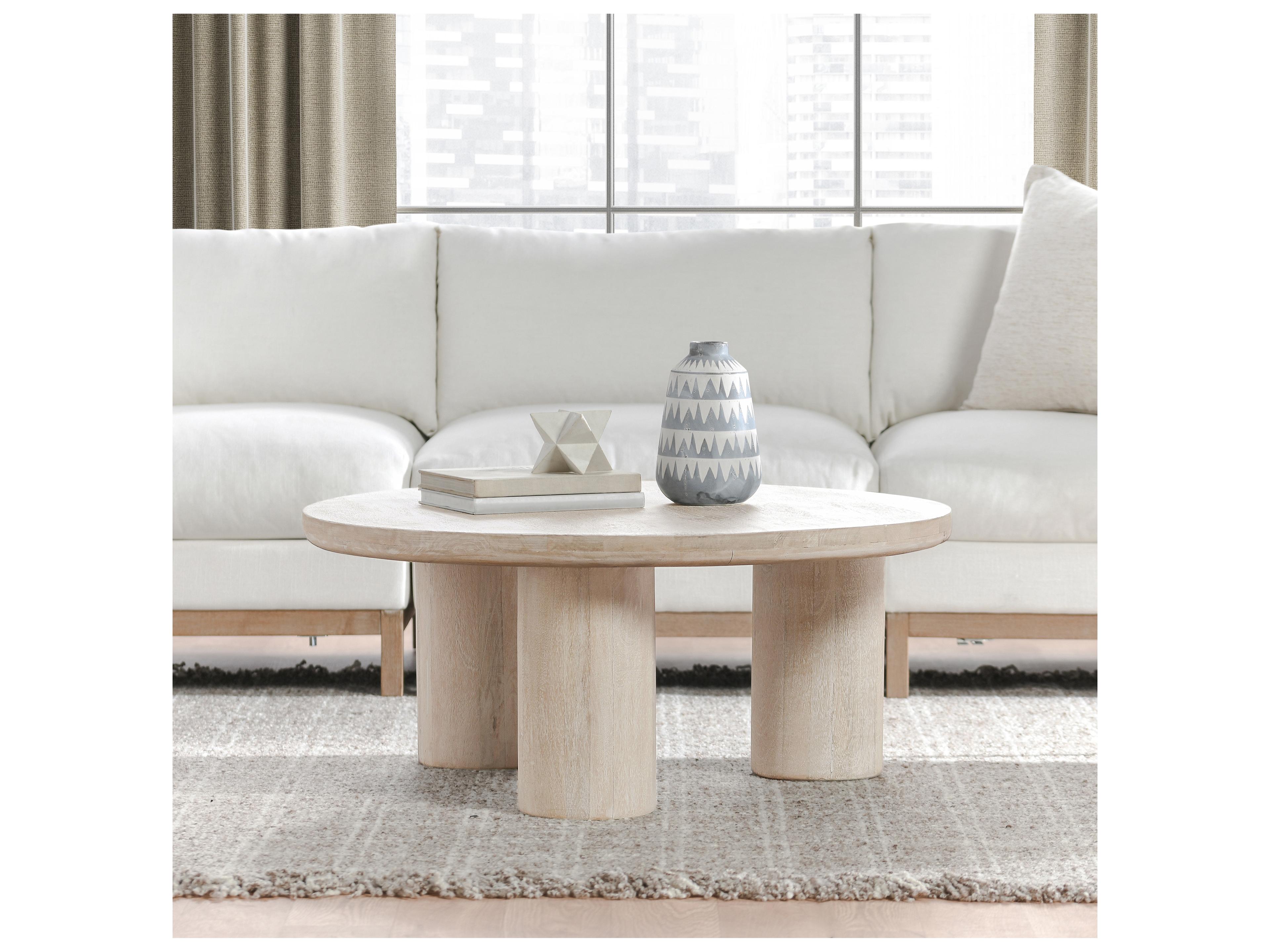 Classic Home Beau Round Wood White Washed Coffee Table
