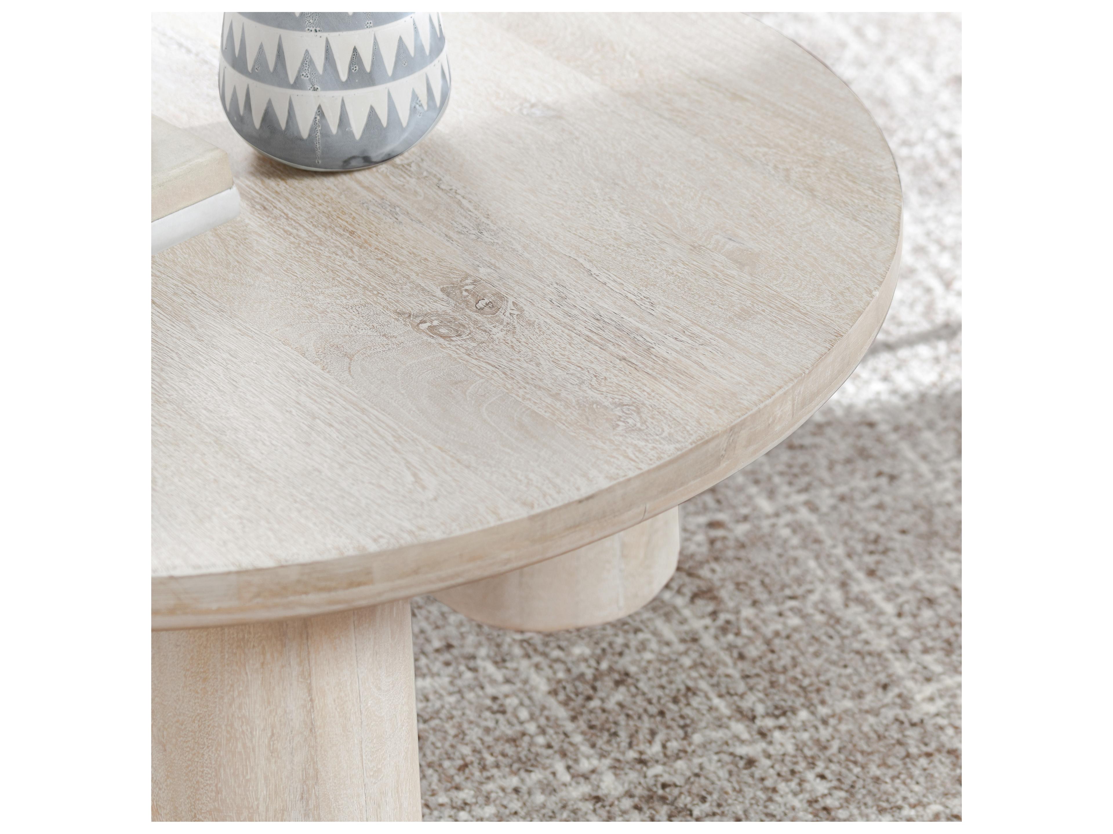 Classic Home Beau Round Wood White Washed Coffee Table